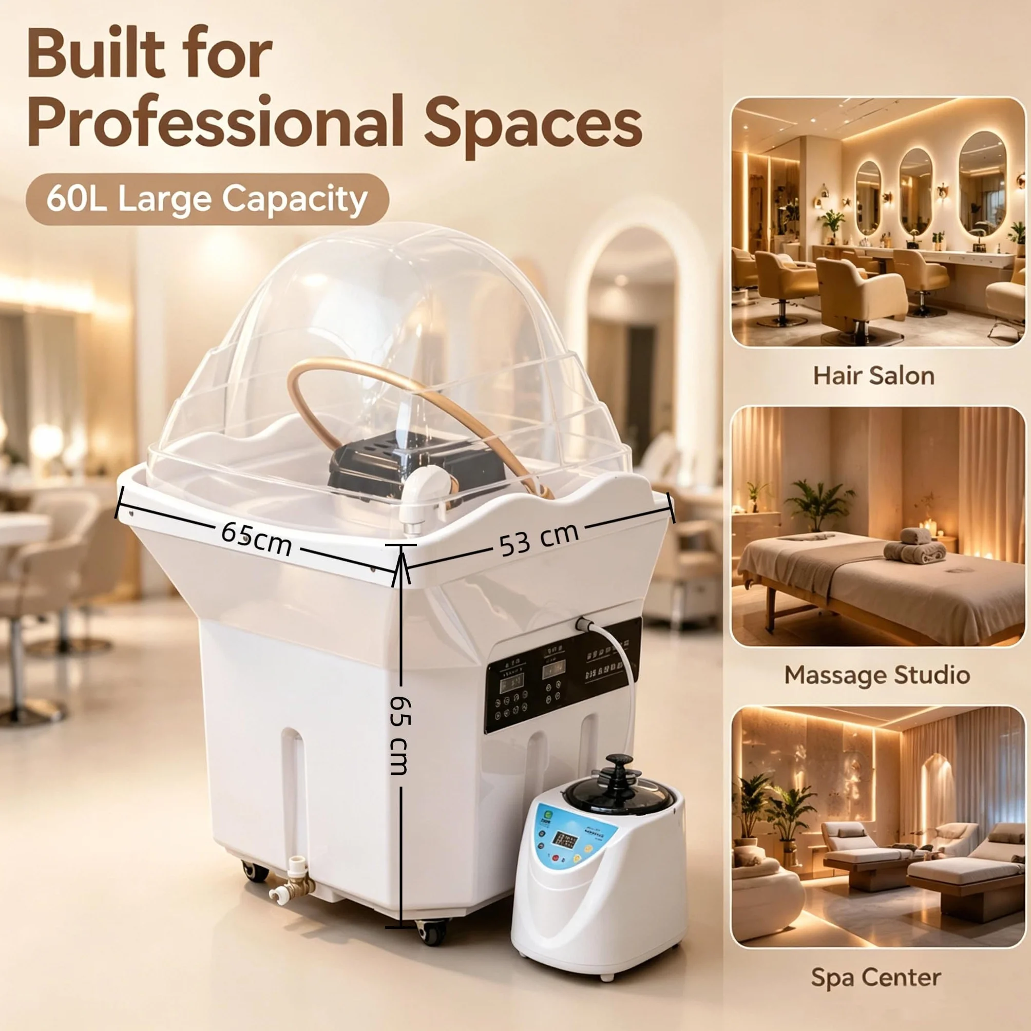 Attrezzatura Per Head Spa Dell'Acqua Serbatoio Portatile 60 l, 4 Ruote Universali Scaldabagno Lavandino Shampoo D'Acqua Giapponese Lavatesta Portatile per Massaggio, per Salone