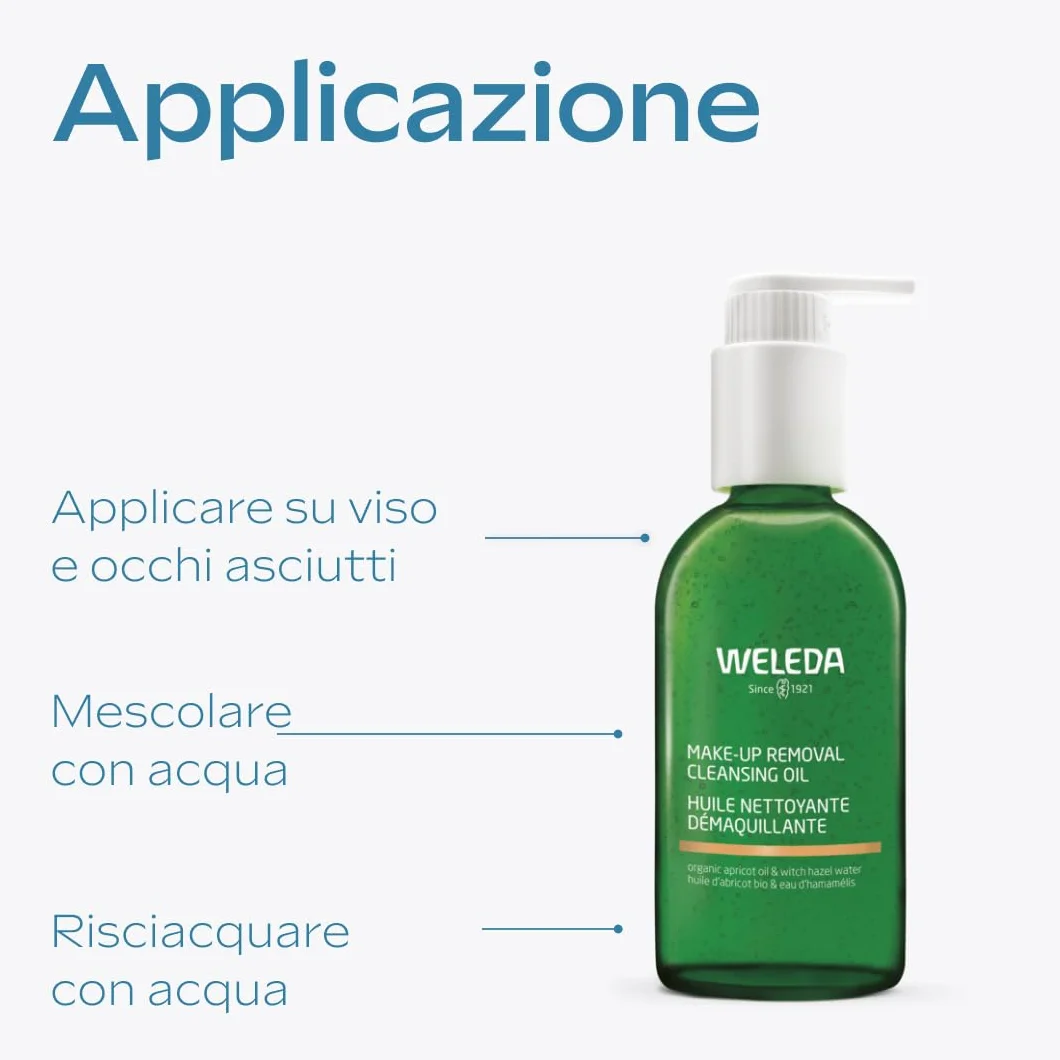 WELEDA - Olio detergente struccante, rimuove delicatamente il make-up anche waterproof senza seccare la pelle, ideale per le pelli sensibili, lascia la pelle vellutata senza ungere- 1x150 ml