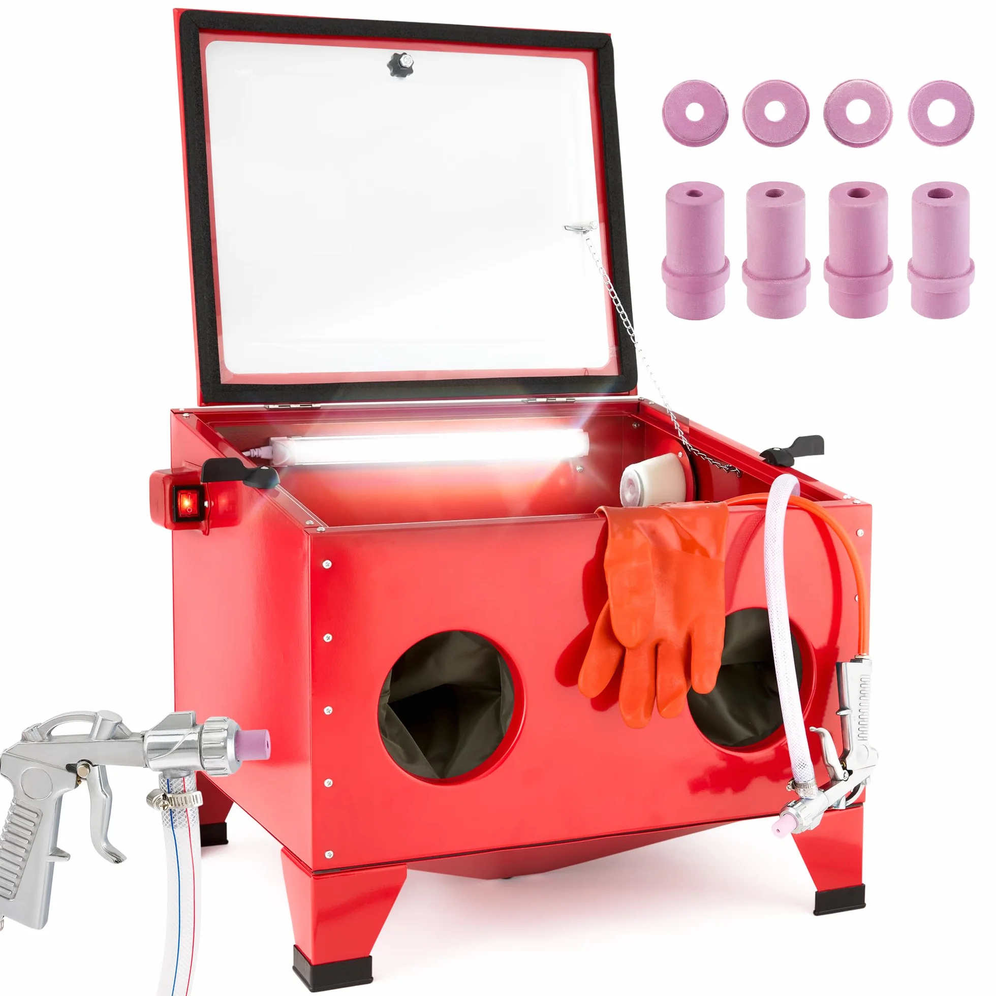 Arebos Cabina sabbiatrice 90 litri Sabbiatrice pistola getto 4 ugelli ceramica