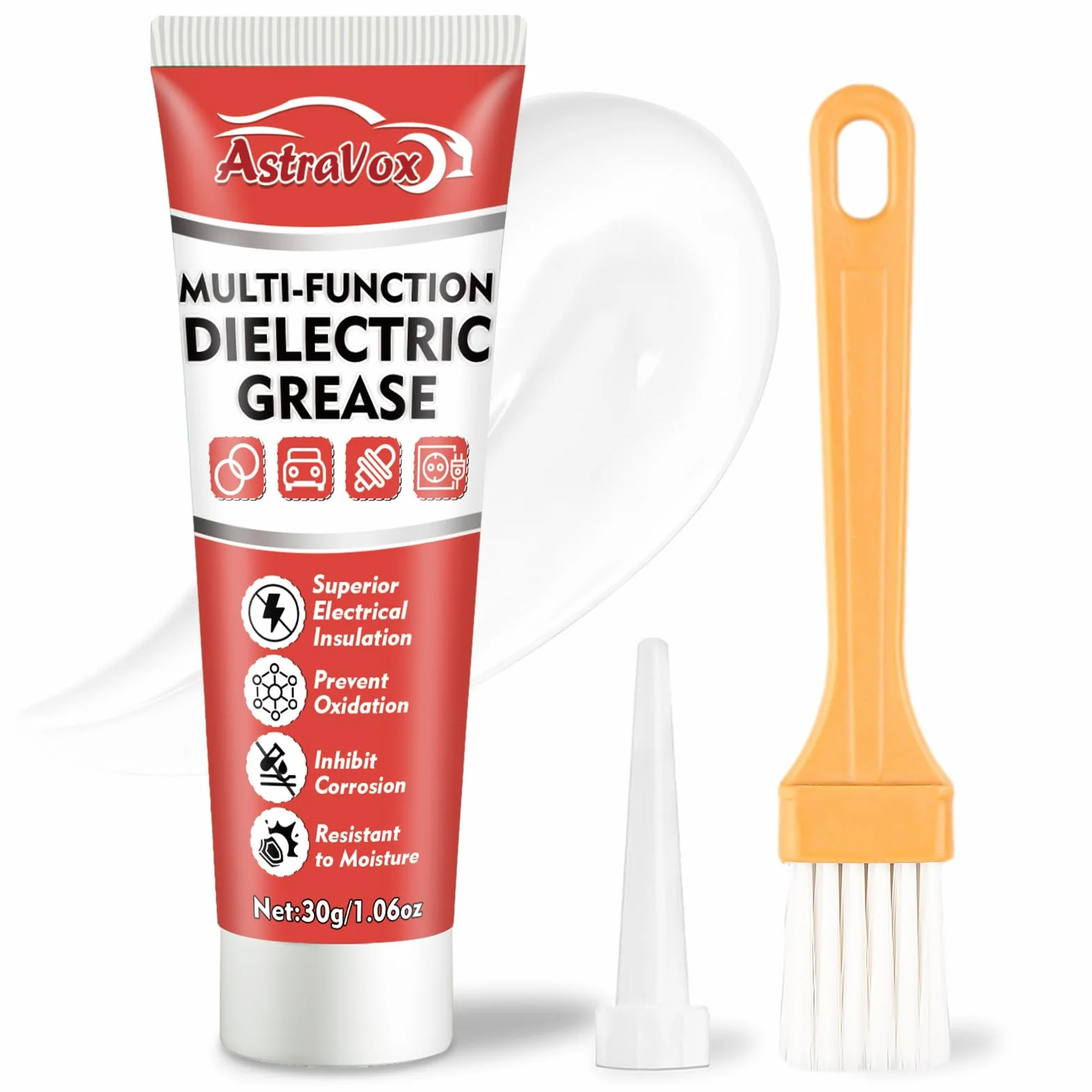 AstraVox Grasso Al Silicone Con Pennello Dielettrico 1.06oz Impermeabile Resistente Calore