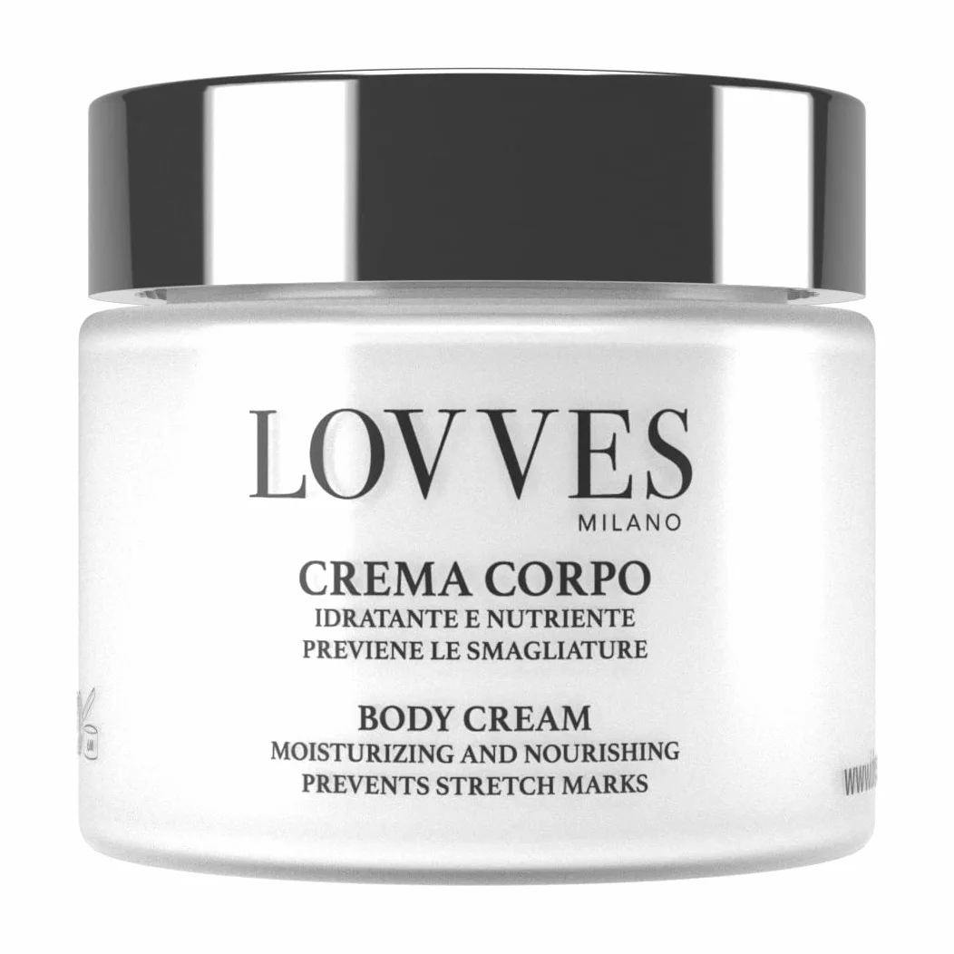 LOVVES Crema Corpo, Alta Cosmesi Naturale, Idratante Nutriente, Previene le Smagliature, indicata in Gravidanza, Tonifica e Rivitalizza la Pelle, la rende Morbida e Setosa, Vaso in Vetro 200ml