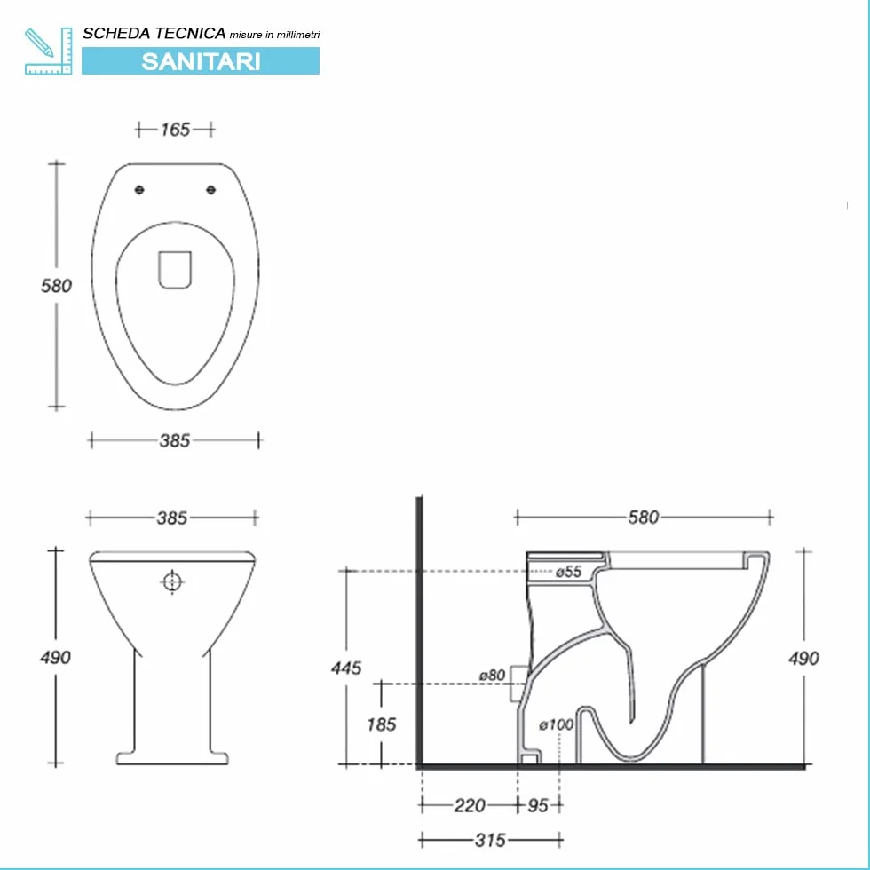 Inbagno Sanitari Bagno per Anziani H. 48 cm Ceramica Bianca Lucida Sedile copriwc Slim
