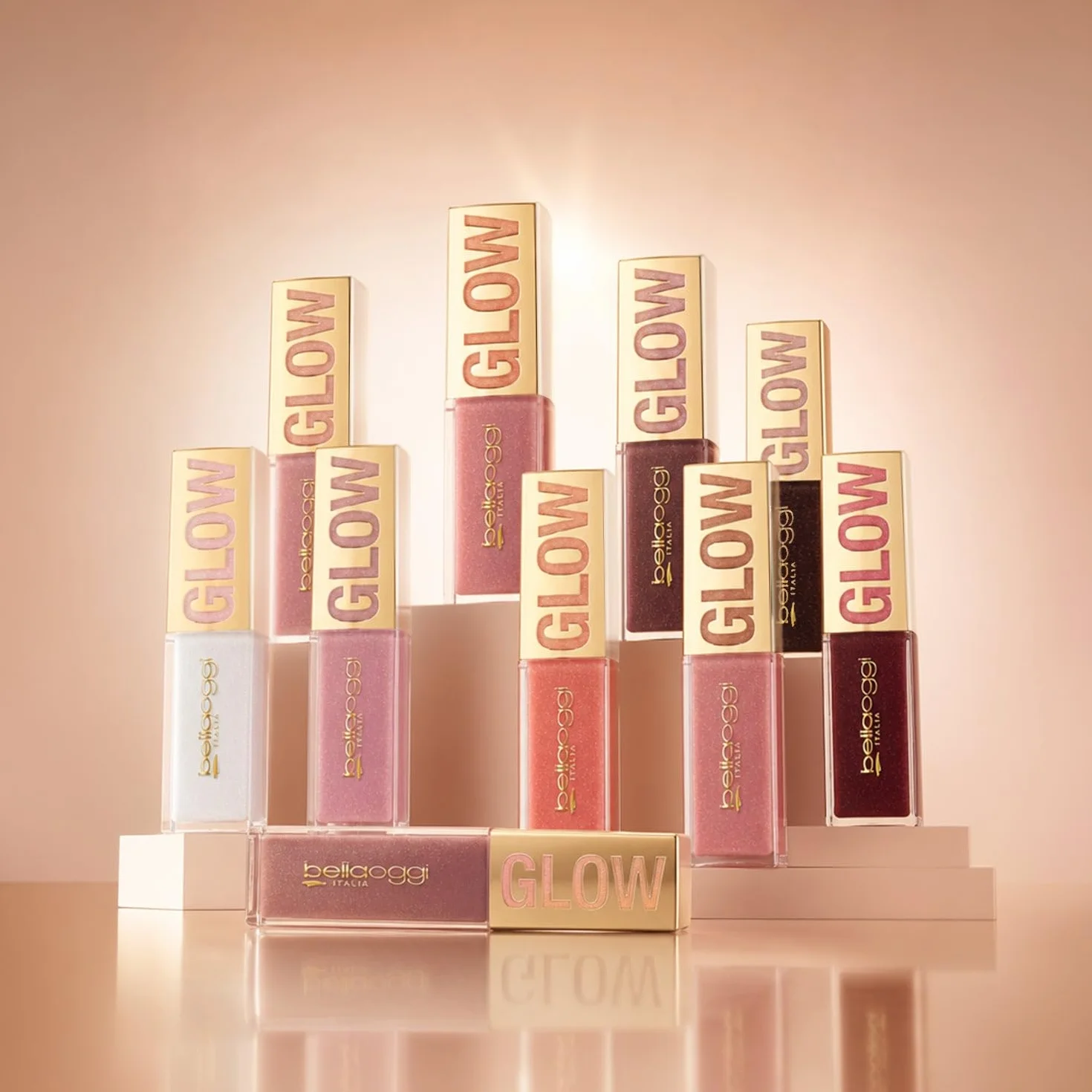 bellaoggi Glow Affair Rossetto Luminoso SOFT ROSE - Lip Gloss Labbra - Lucidalabbra con Perle di Vetro Finish 3D - Colore Modulabile - Idratante con Acido Ialuronico - Made in Italy