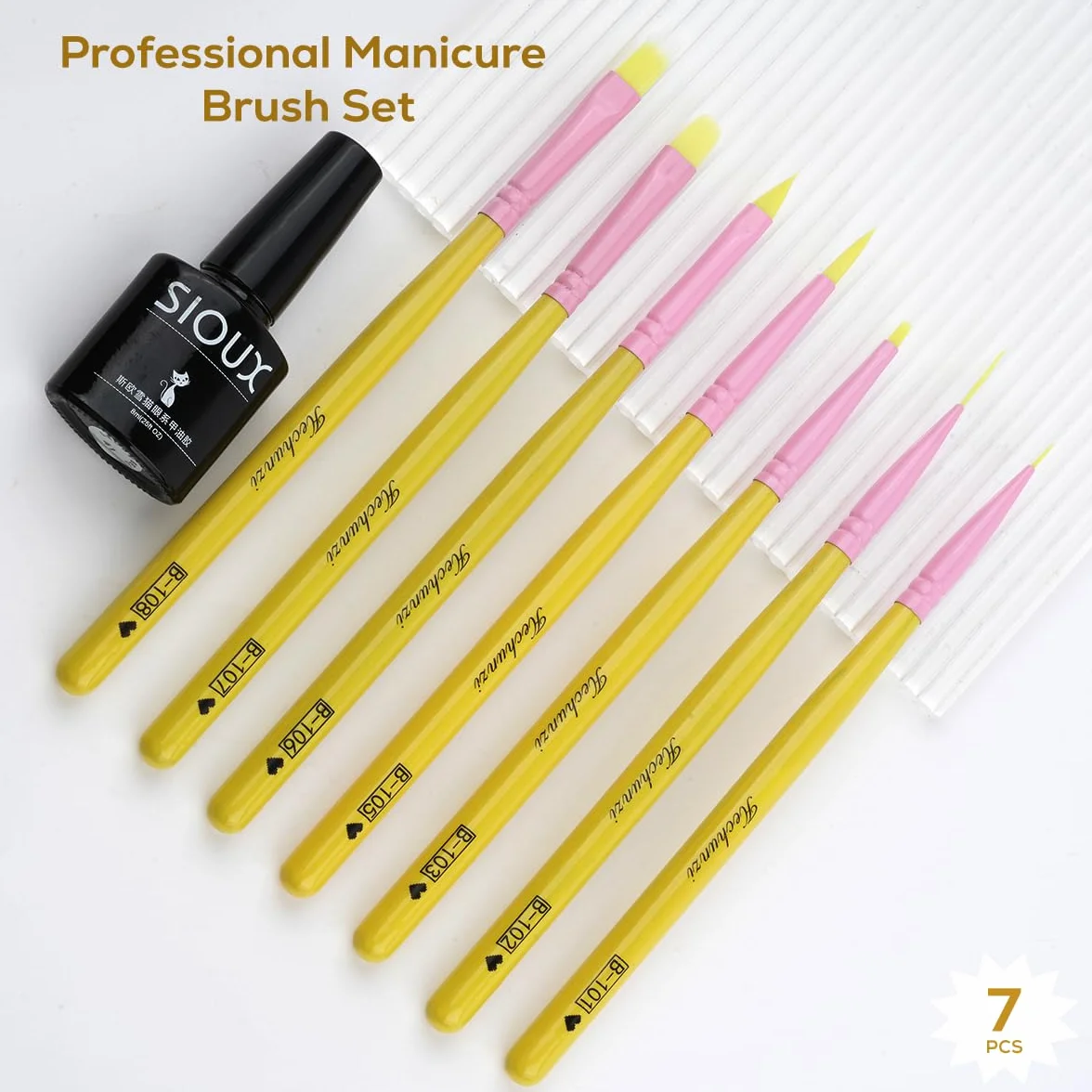 Pennelli per Unghie, Hechunzi 7 Pezzi Pennello per Gel Estensione Unghie Nail Art UV Gel Pittura Strumento per Decorazioni Unghie Painting Detailing Salone Casa Manicure DIY (Giallo)