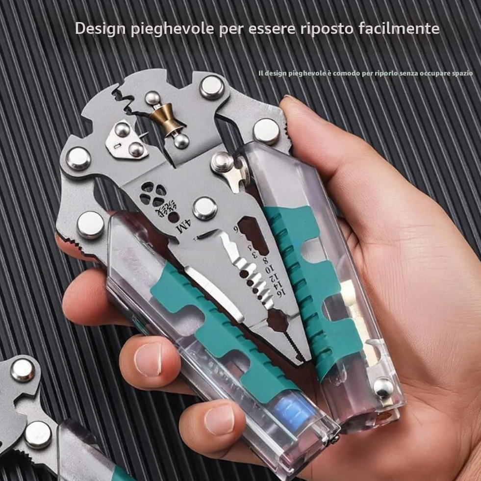 Professionale Pinza Spelafili 18 in 1 Pieghevole con Tester di Tensione 22.4cm Acciaio