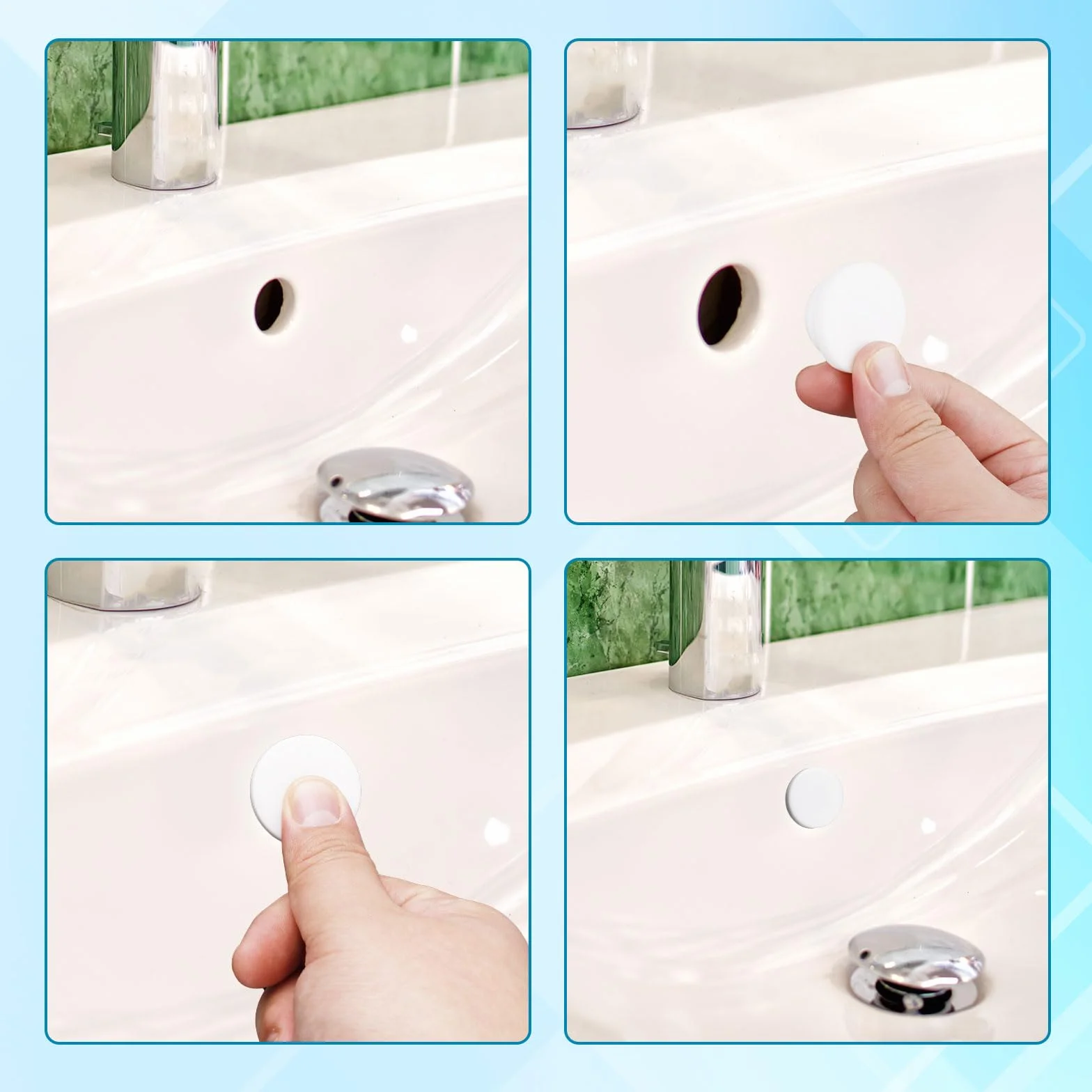 Gosknor 4pz Tappo Troppo Pieno Lavandino Silicone, Coperchio Gomma Rotonda Cucina Bagno