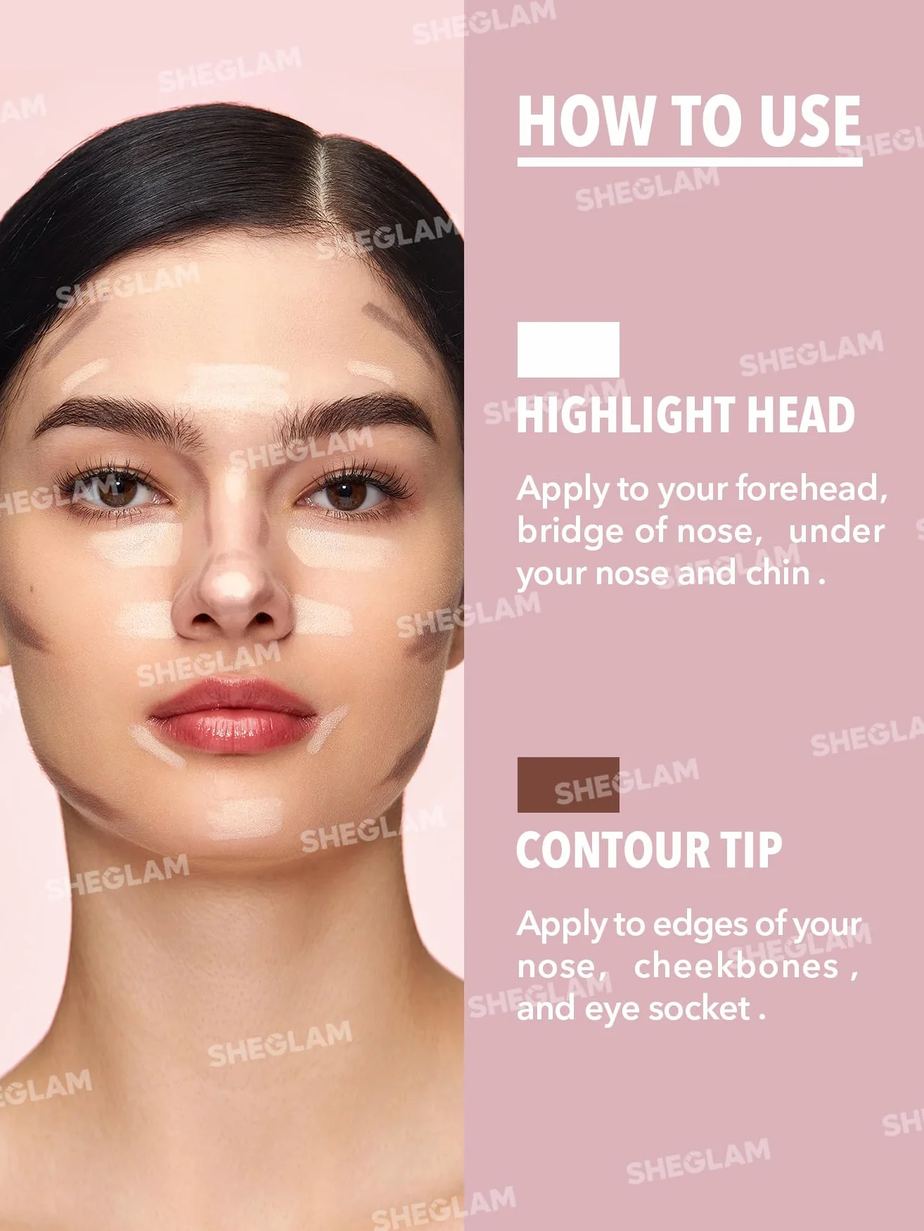 SHEGLAM Fine Line - Penna 2 in 1 per contouring e illuminante del naso, impermeabile, a lunga durata, in crema, abbronzante e illuminante