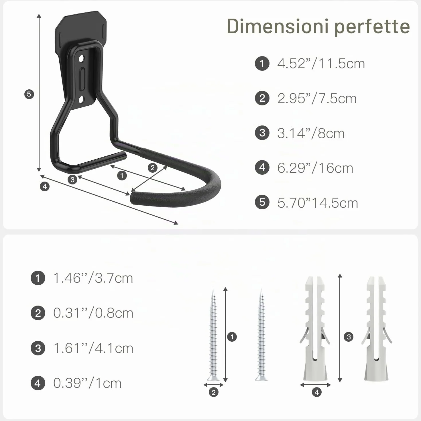 Housolution Appendi Bici da Muro, 4 Supporti Bici da Parete in Ferro Battuto con Imbottiture in EVA, Ganci Pieghevoli, Nero