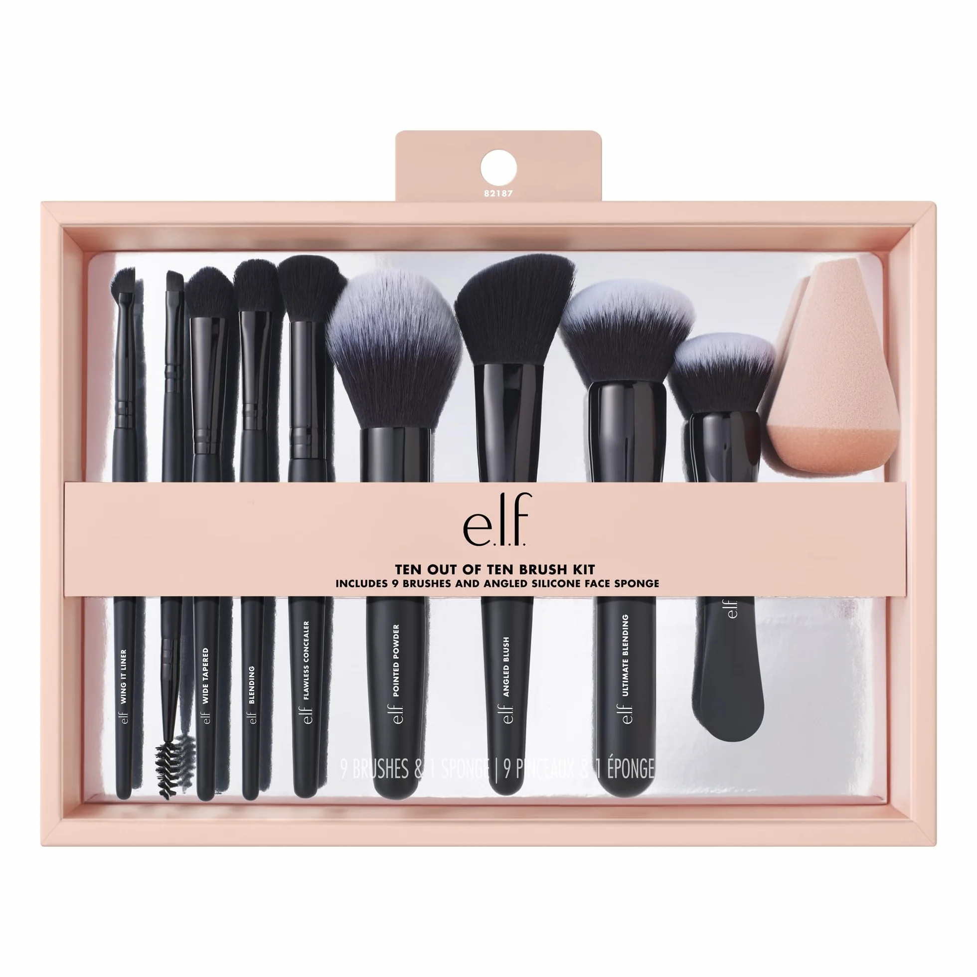e.l.f. Ten Out Of Ten Brush Set, set di 10 pennelli per make-up viso, occhi, sopracciglia e altro, realizzati con setole sintetiche, prodotto vegano e non testato sugli animali