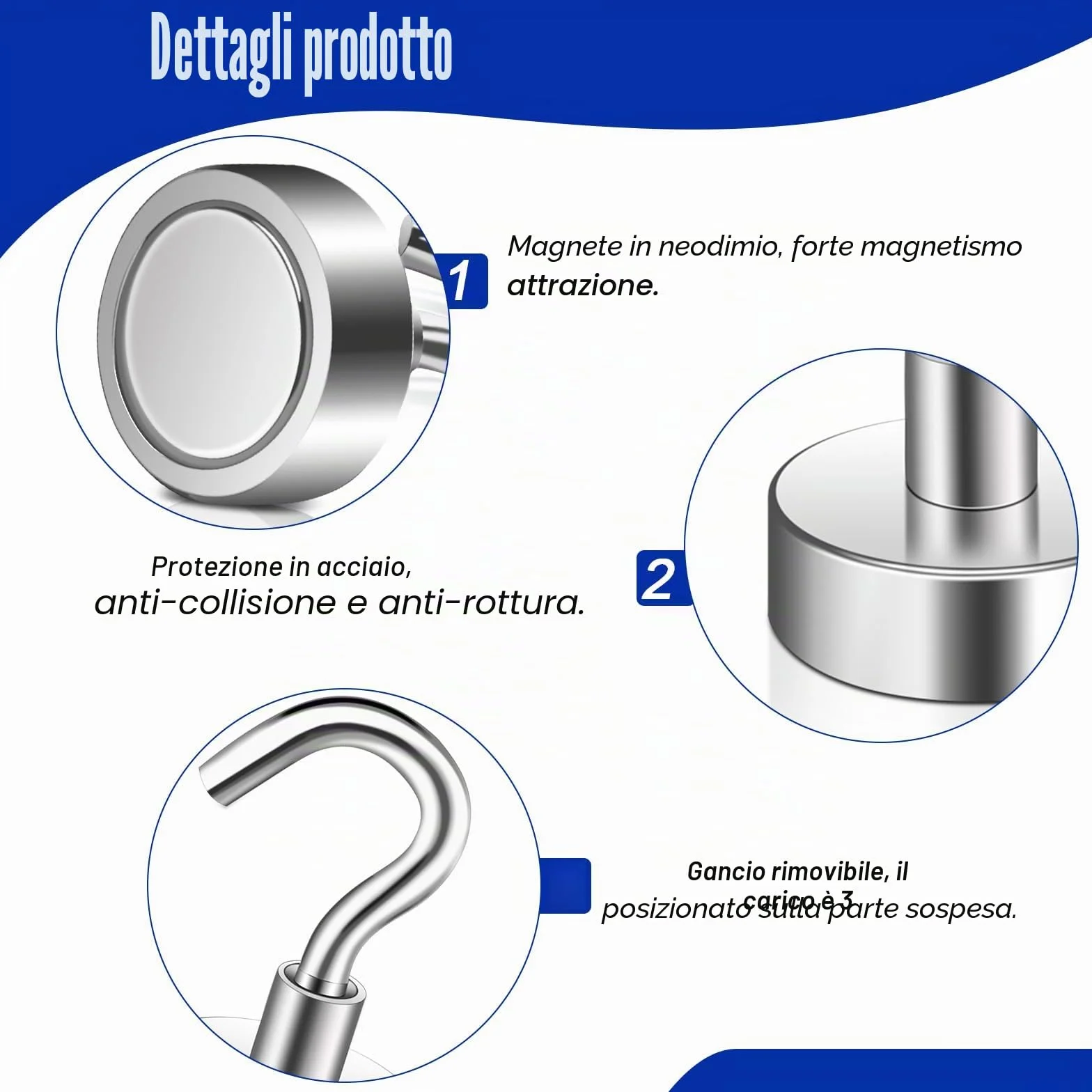 Ganci magnetici al neodimio 20 mm robusti confezione da 6 per frigorifero cucina ufficio