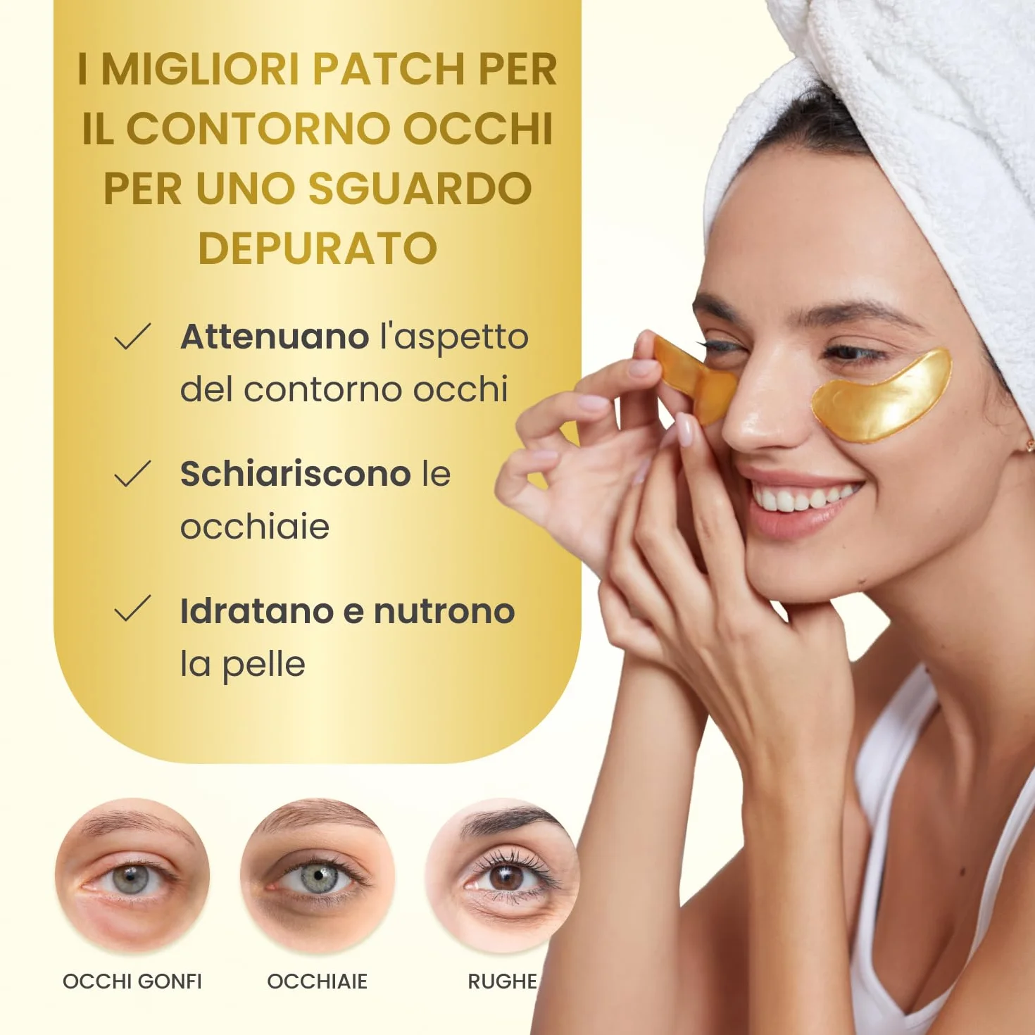 PLANTIFIQUE Patch Occhi Antirughe Donne e Uomini | Oro 24K Maschera Occhiaie e Borse | Skin Care Kit Viso Crema Contorno Occhi Idratante | 20 Paia di Cerotti