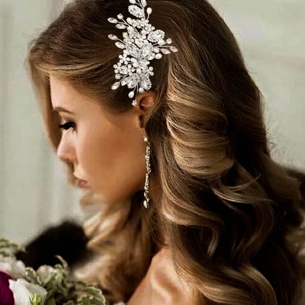 Accessori per Capelli da Sposa, Pettine per capelli da sposa con Perle di Cristallo, Accessori Eleganti per Ragazze e Donne Matrimonio, Festa, Ballo (Argento)