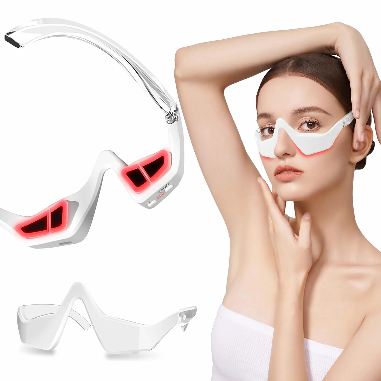 Occhiali Syzplnwy con Terapia a Luce Rossa per Sotto Occhi e Microcorrente - Massaggiatore Occhi a 4 Modalità per Cerchi Scuri, Borse, Gonfiore, Rughe e Sollievo dall'Afaticamento degli Occhi