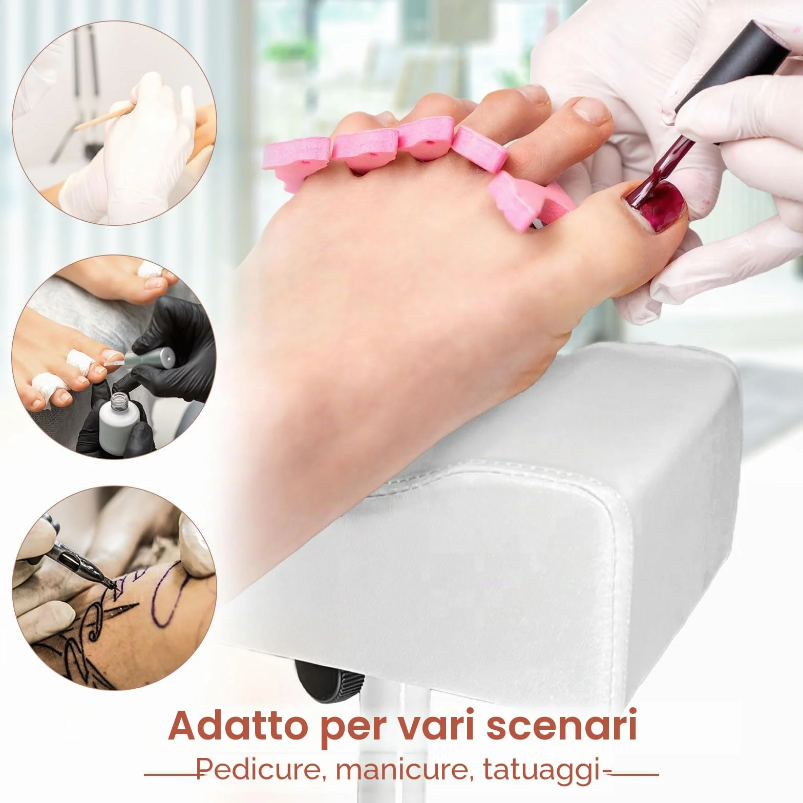 Sgabello per pedicure, per manicure, per la cura dei piedi, regolabile in altezza, per la cura dei piedi, per salone di unghie, massaggio spa, salone di bellezza, bianco