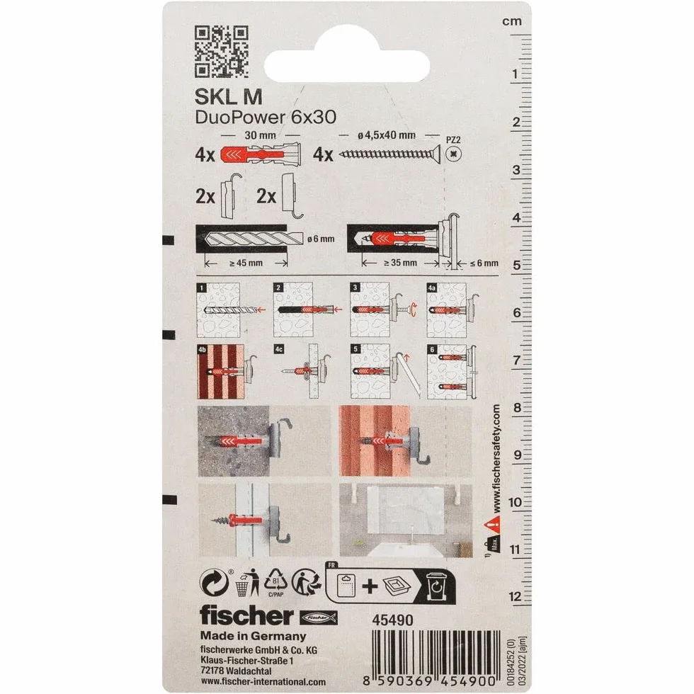 Fischer Kit Appendi Specchi Duopower do Mocowania na Ścianie i Gipsie