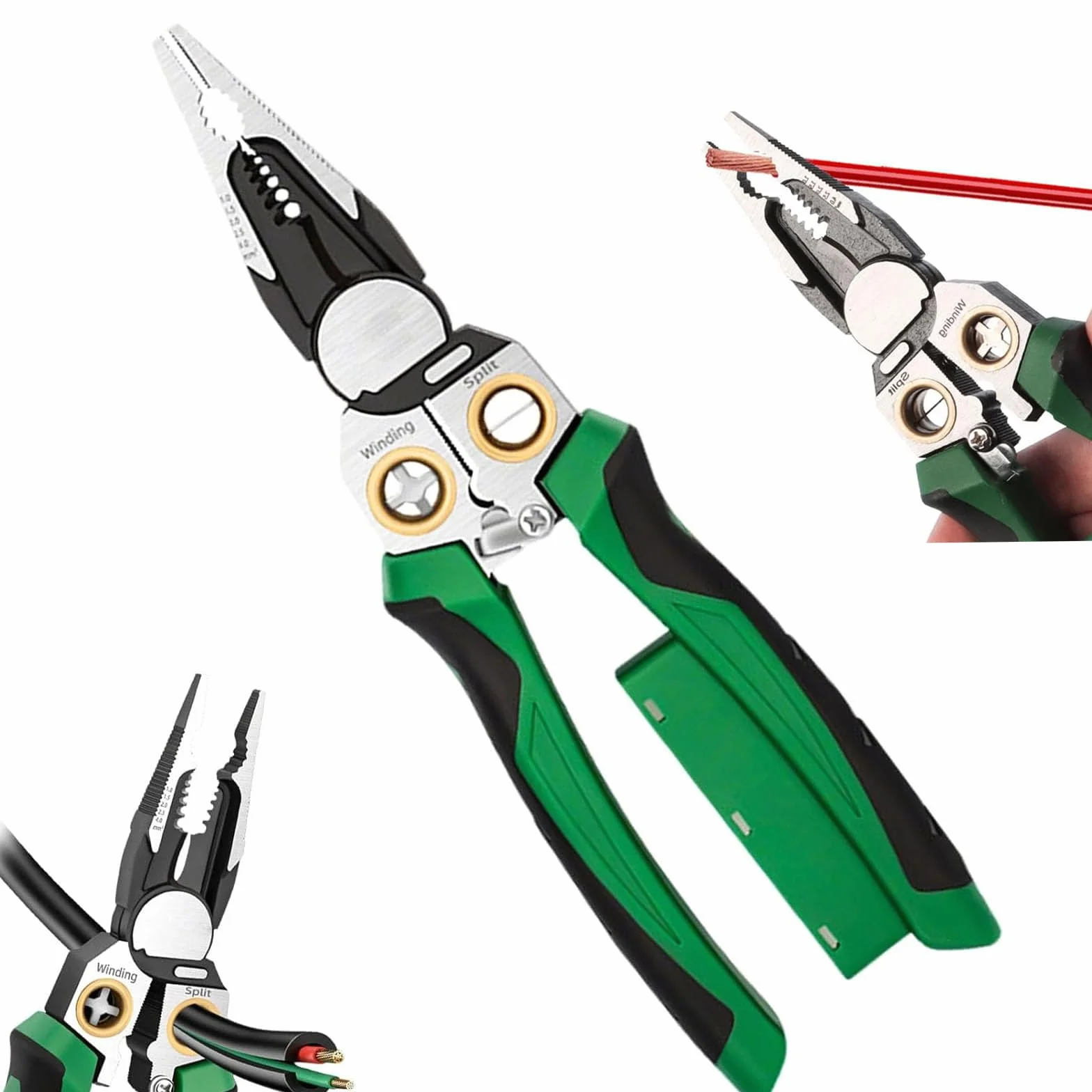 Pinza Spelafili 8 in 1 con Tester di Tensione, Utensile Elettricista Multifunzione per Tagliare, Crimpare, Tirare Cavi