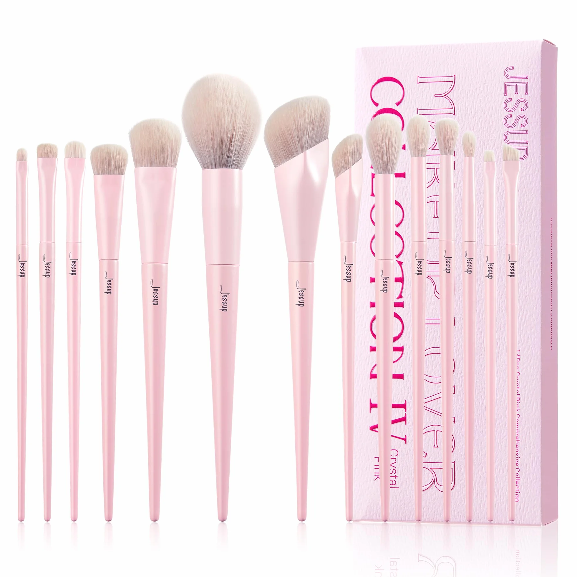 Jessup make up Rosa Set di pennelli per trucco 14 pezzi pennelli viso per fondotinta vegano premium correttore fard ombretto eyeliner in polvere evidenziatore T495