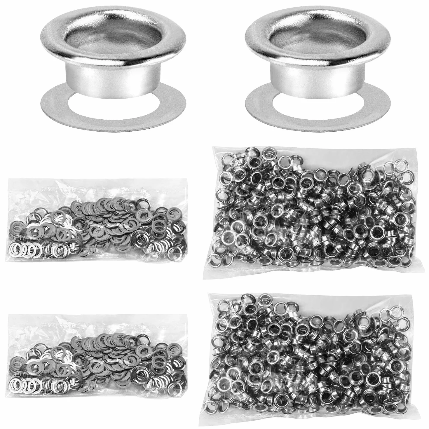 QWORK Occhielli Rondelle Kit 6 mm, 1000 sztuk, do butów, skóry, tkanin, pasków, rękodzieło, srebrny