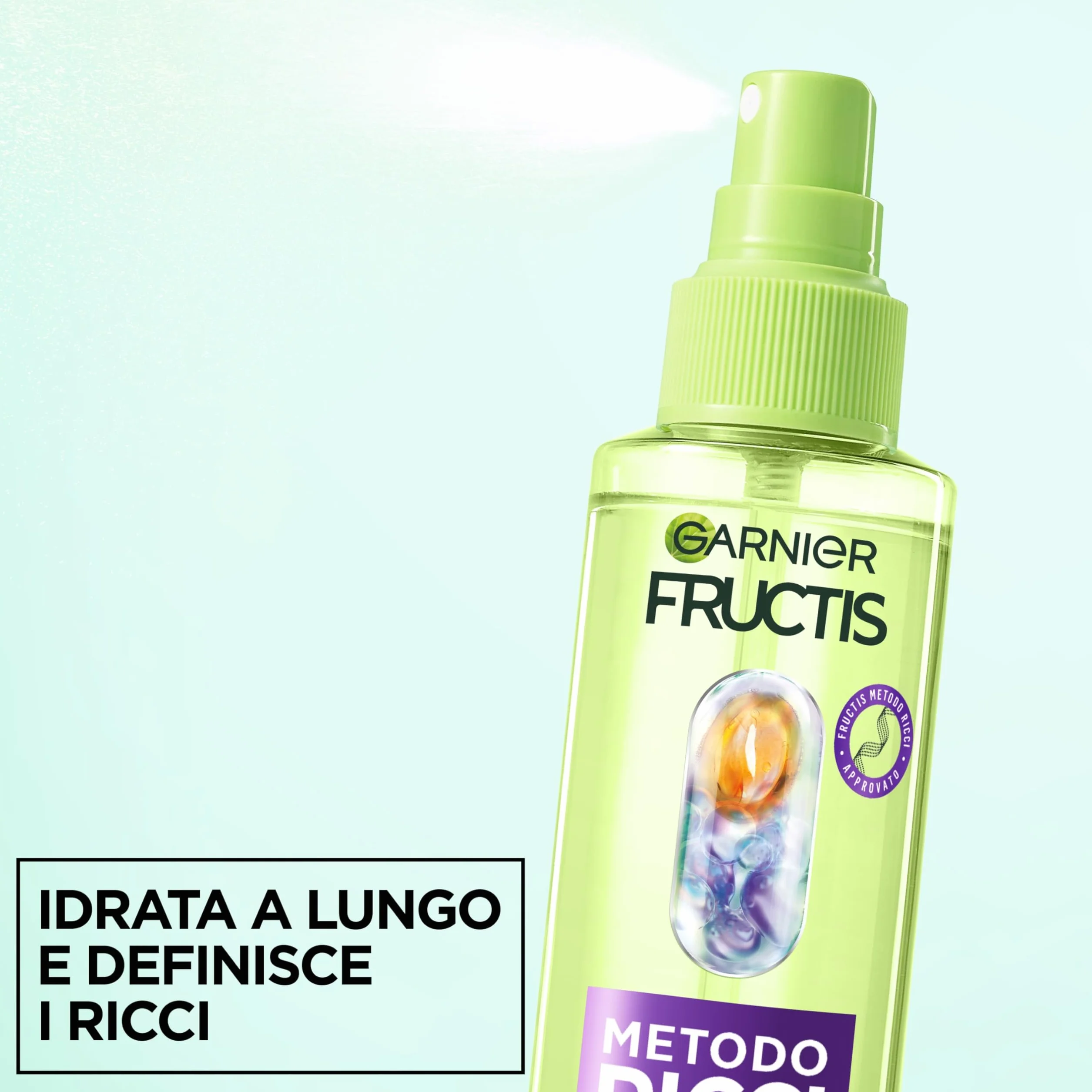 Garnier Fructis, Spray Idratante, Per Capelli Ricci, Capelli Ricci Definiti e Idratati, Arricchito con Acido Ialuronico e Burro di Karité, Metodo Ricci, 150 ml
