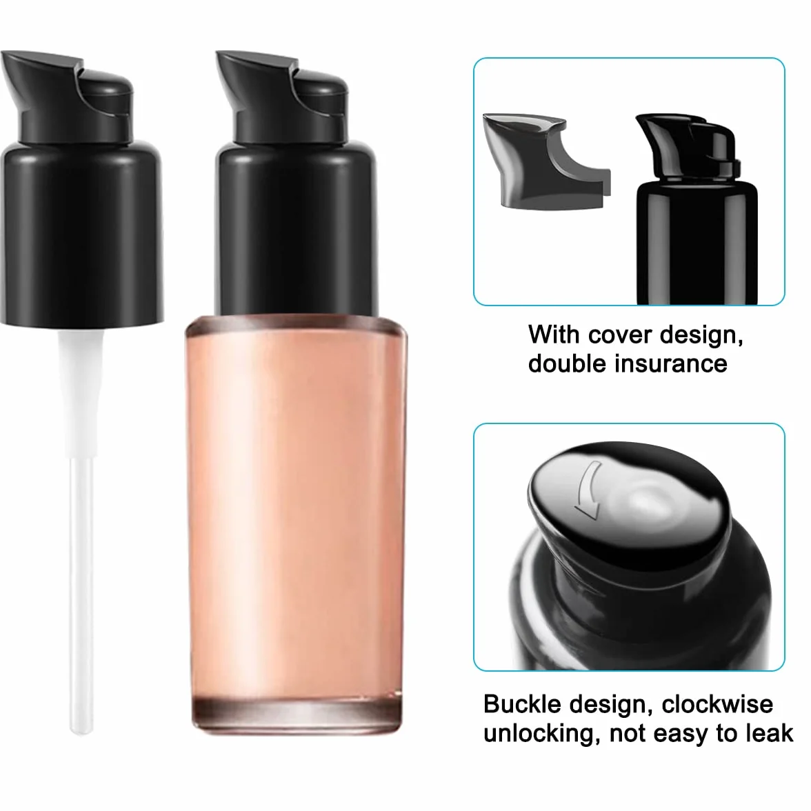 4 Plastica Pompe di Fondotinta di Ricambio Compatibile con Fondamenti Coloranti Doppia Azione Mac ed Estée Lauder, Cambiatore di Pompa di Trucco (con cucchiaio, pipetta, Imbutito)