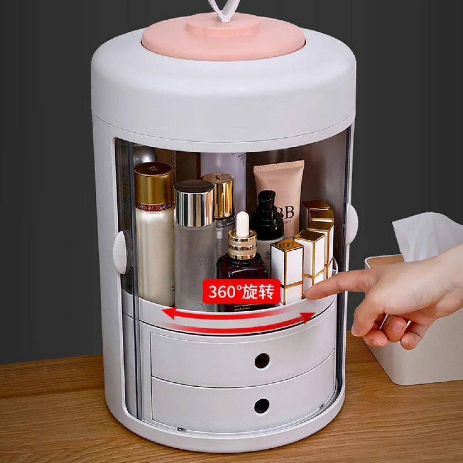 Casa Moda Cassetto Impermeabile Scatola portaoggetti Porta pennelli Desktop Gioielli in Acrilico Organizzatore cosmetico per la Cura della Pelle Grigio