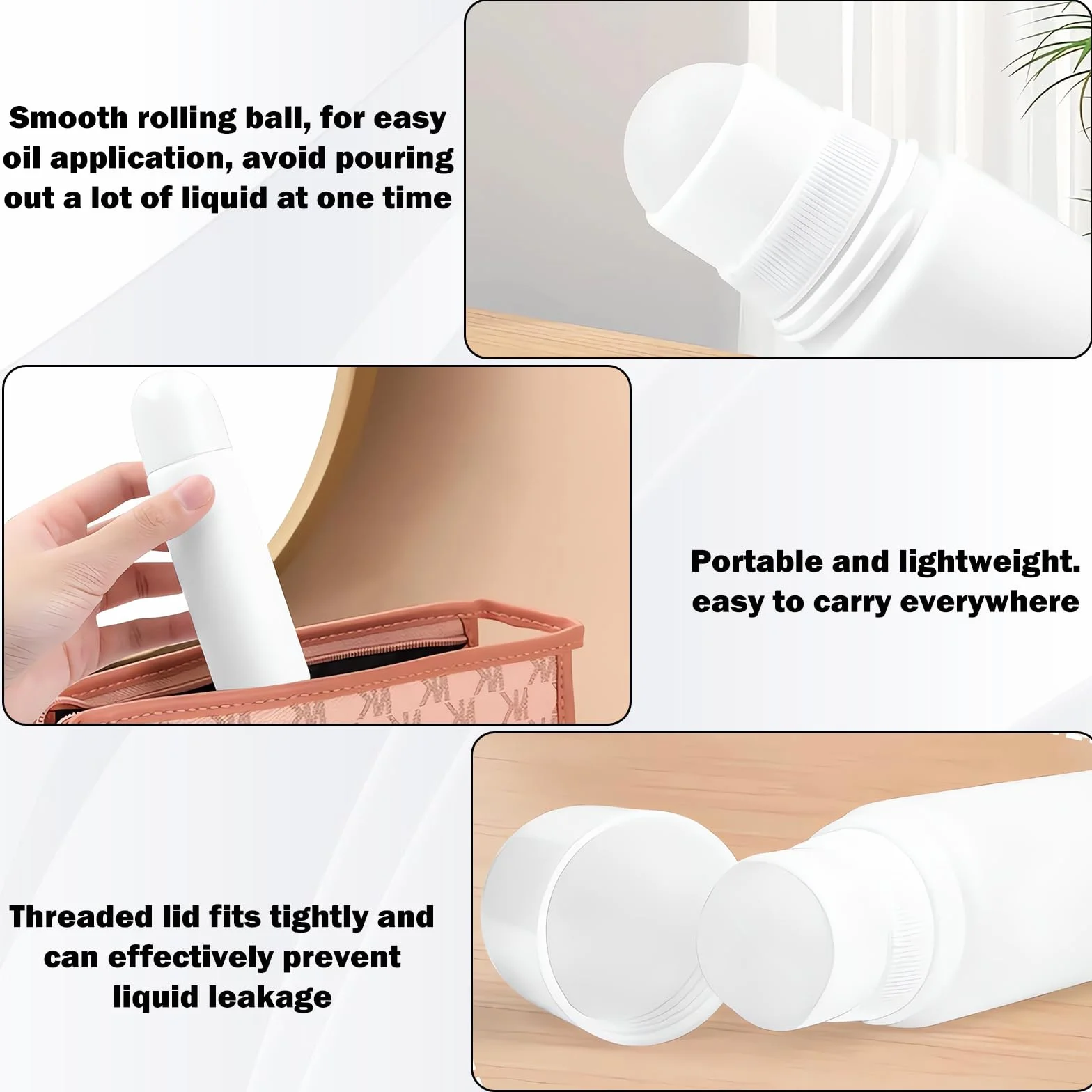 4 Pezzi 50ML Roll on Vuoto per Oli Essenziali Bianco Vuoto Riutilizzabile Bottiglie Deodoranti Bottiglie a Rullo di Plastica roll on Vuoto per Crema Solare per Profumo Olio Essenziale Aromaterapia