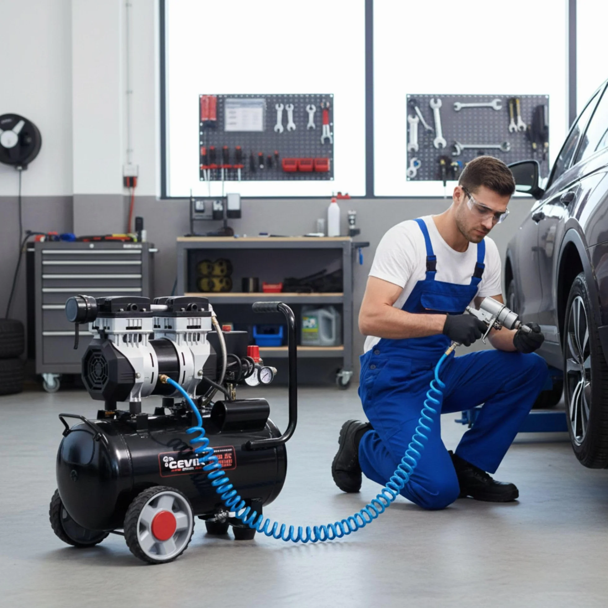 CEVIK PRO CA-PRO25SILENC Compressore Aria Silenzioso 25L 1.5HP 150 l/min 8 Bar Senza Olio Portatile Doppia Uscita