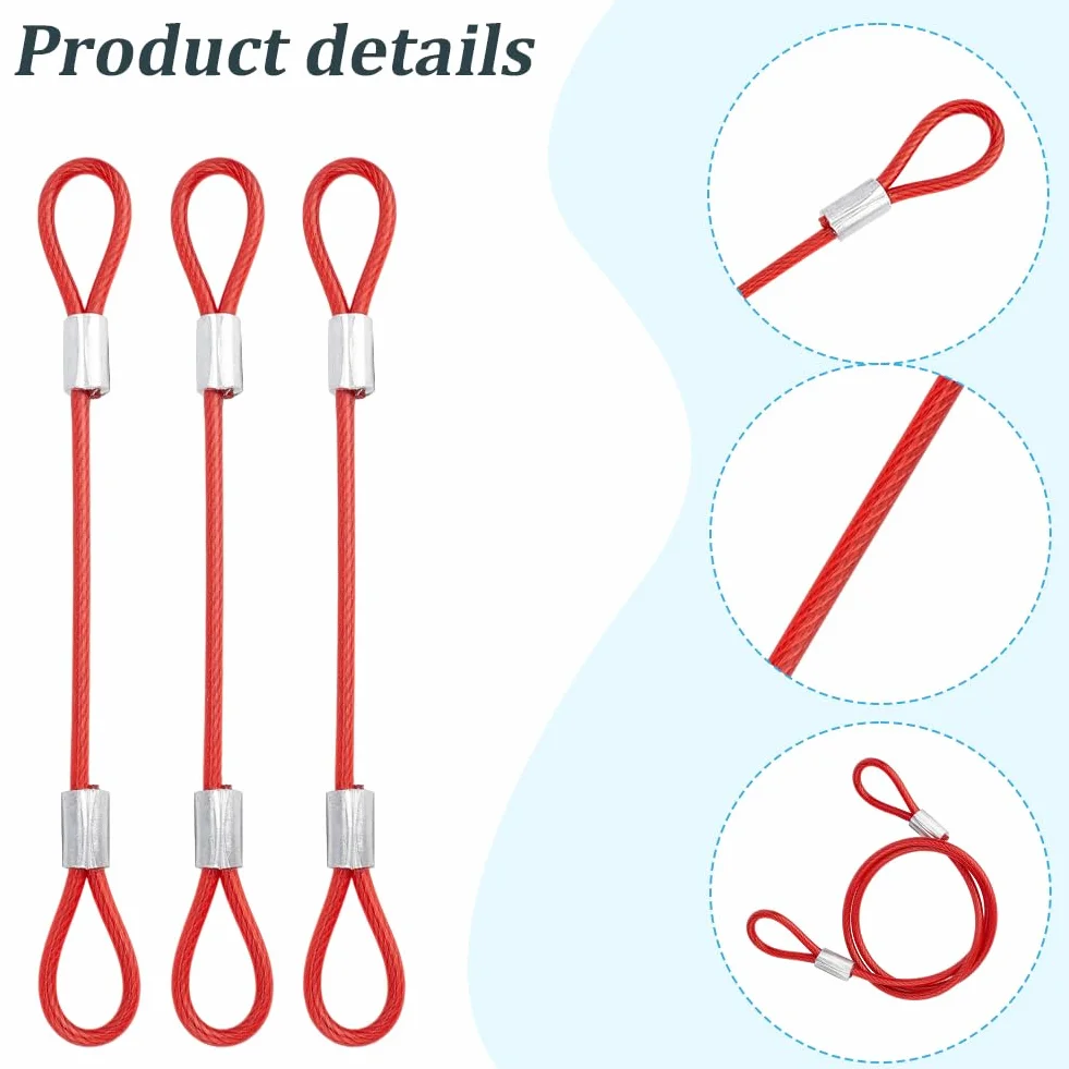 GORGECRAFT Cavo in Acciaio con Anelli Diametro 3mm Lunghezza 15.5cm Rosso