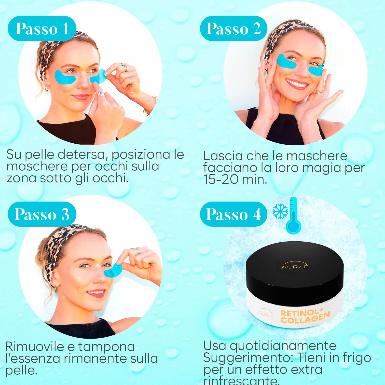 AURAE Patch Occhi, Maschera Occhi con Retinolo e Collagene, Patch Occhiaie e Borse, Maschera Occhiaie, Eye Mask per Schiarente e l'idratazione (30 Paia)