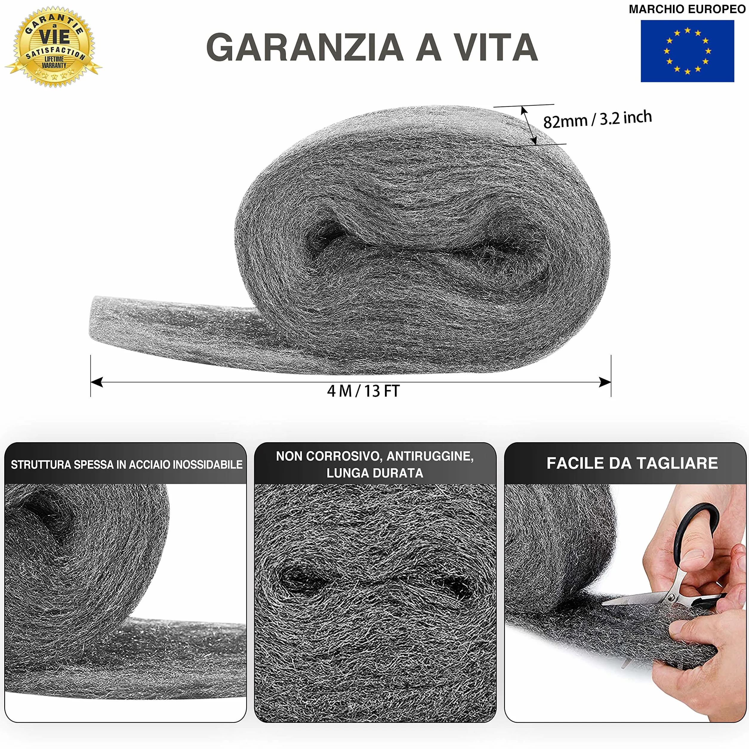 Lana d'Acciaio Grado 0000 120g per Lucidatura Legno Metallo Vetro - Paglietta Abrasiva Senza Graffi