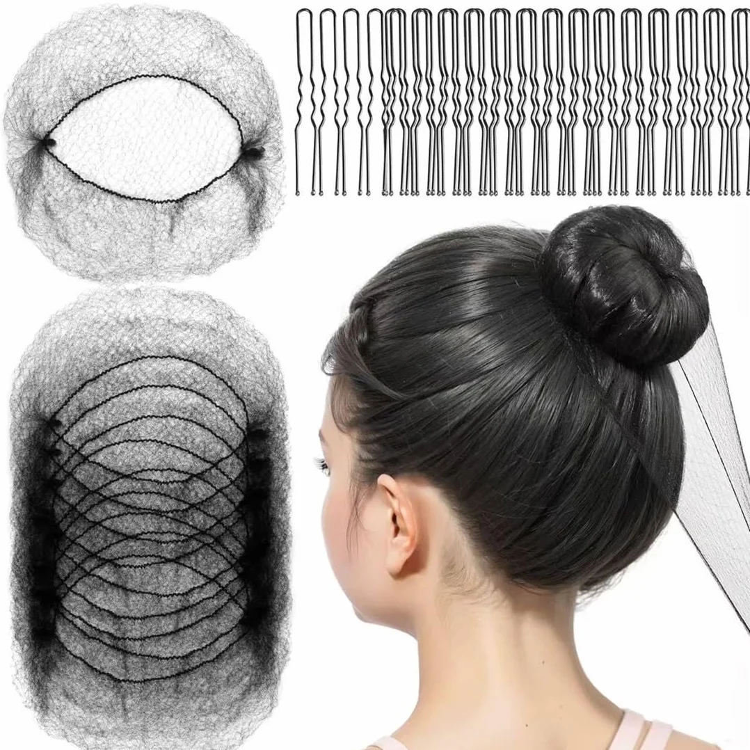 Retine per Capelli Chignon,40 Pezzi Retina per Capelli,con 50 Forcine a Forma di U per Donne,Rete Invisibile per Chignon,per Cameriera,Infermiera,Hostess,Ballerine,Chef