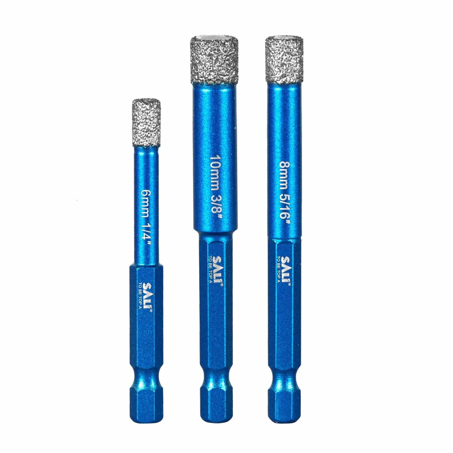 Set punte diamantate per piastrelle 6-8-10 mm fusto esagonale ceramica granito vetro
