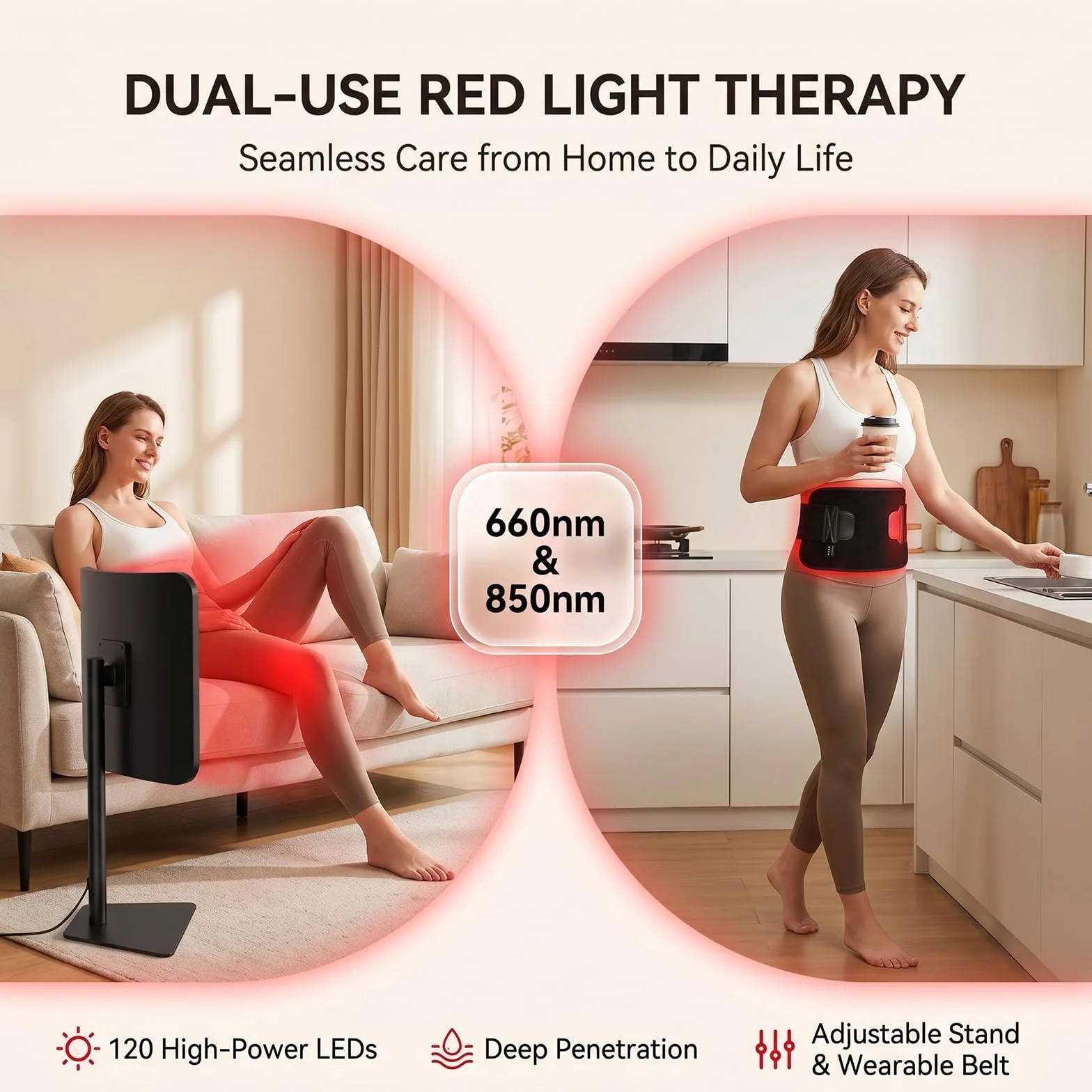Terapia della luce rossa per viso e corpo, pannello 2 in 1 con cinghia, lampada per terapia a infrarossi vicini da 660 nm e 850 nm, con telecomando, 5 livelli di luminosità e timer, regalo per donne e