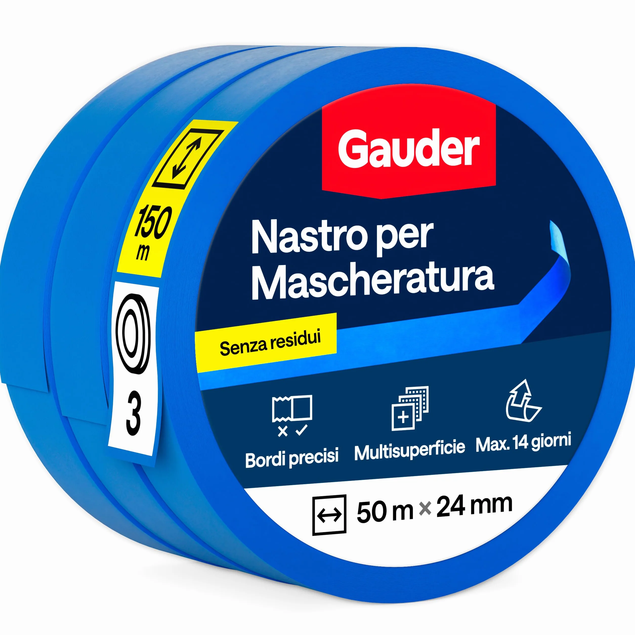 GAUDER Nastro da Pittura per Mascheratura Adesivo di Precisione Carta Washi Rimovibile 3 Rotoli 24 mm x 50 m