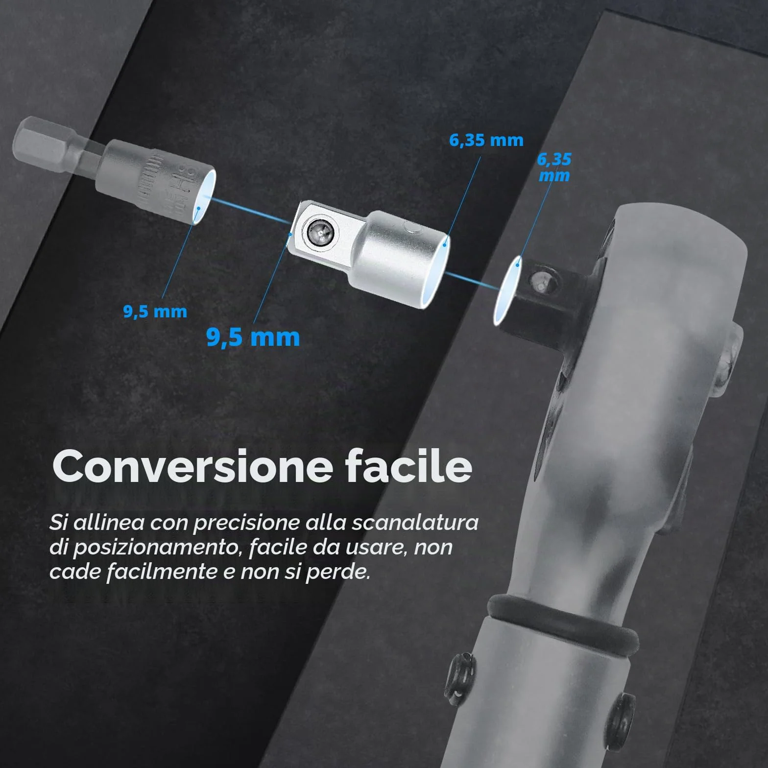 CCLIFE Set di Adattatori per Bussole 1/2" 3/8" 1/4" per Chiavi a Cricchetto o Dinamometrica 4 Pezzi