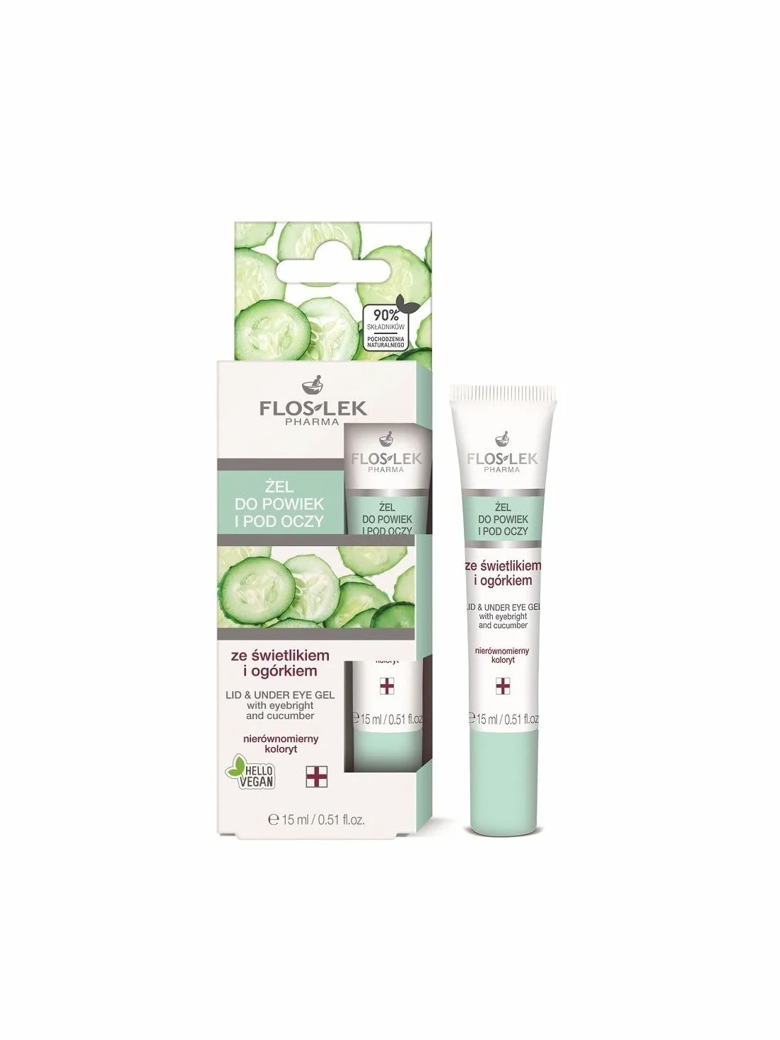 Floslek Pharma, coperchio e gel sotto gli occhi con Eyebright e cetriolo, 15 ml