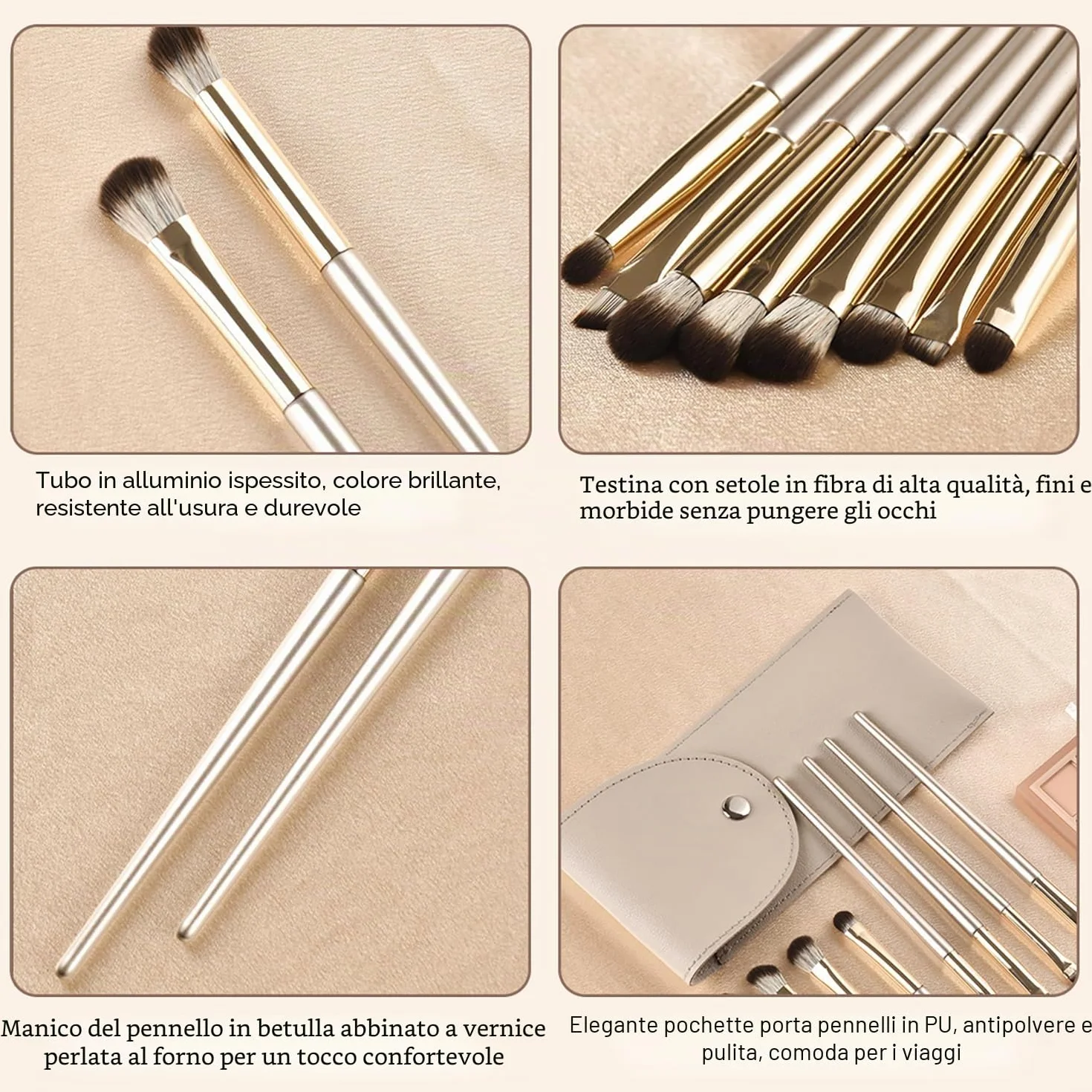 8 Pezzi Pennelli per Occhi, Pennelli Make Up Set, Pennelli Trucco con Trousse in Pelle PU, Pennello per Ombretto, Pennello per Sopracciglia, Pennello per Eyeliner, Pennello per Sfumatura