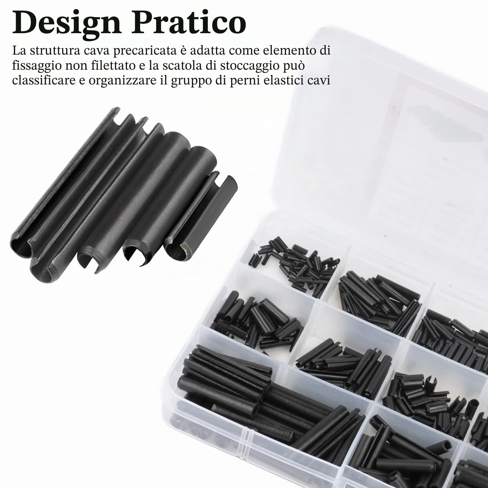 Spine Elastiche Perno di Tensione a Molla Diviso con Intaglio Perni a Rullo di Bloccaggio Split Scanalati Goupille di Sicurezza M1.5-M6 480 Pz