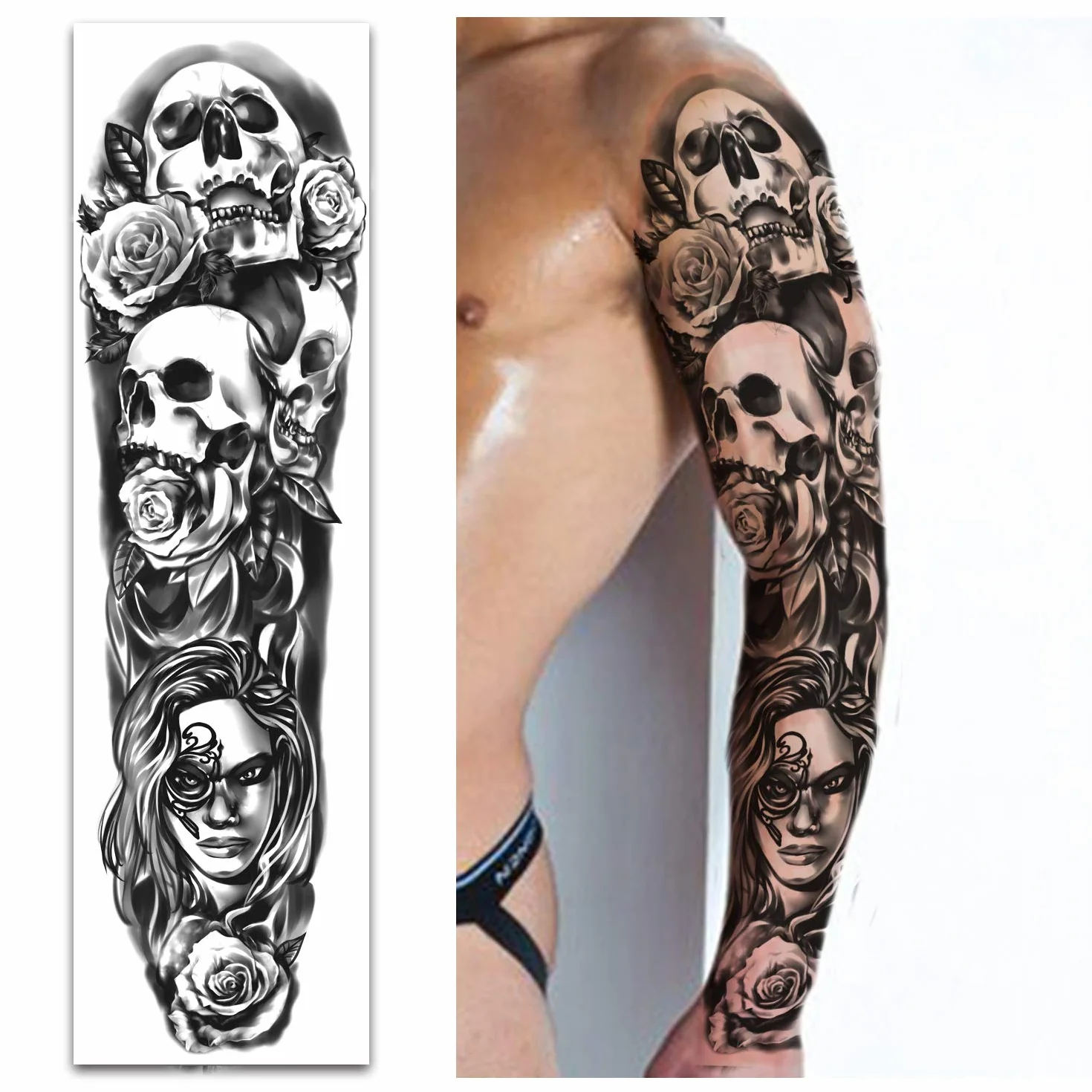 Tatuaggi Temporanei Impermeabili Braccio Completo 8 Fogli e Metà Braccio Tatuaggi Finti 8 fogli, Adesivi per Tatuaggi Extra Large per Uomini e Donne o Adulti (58X18 cm)