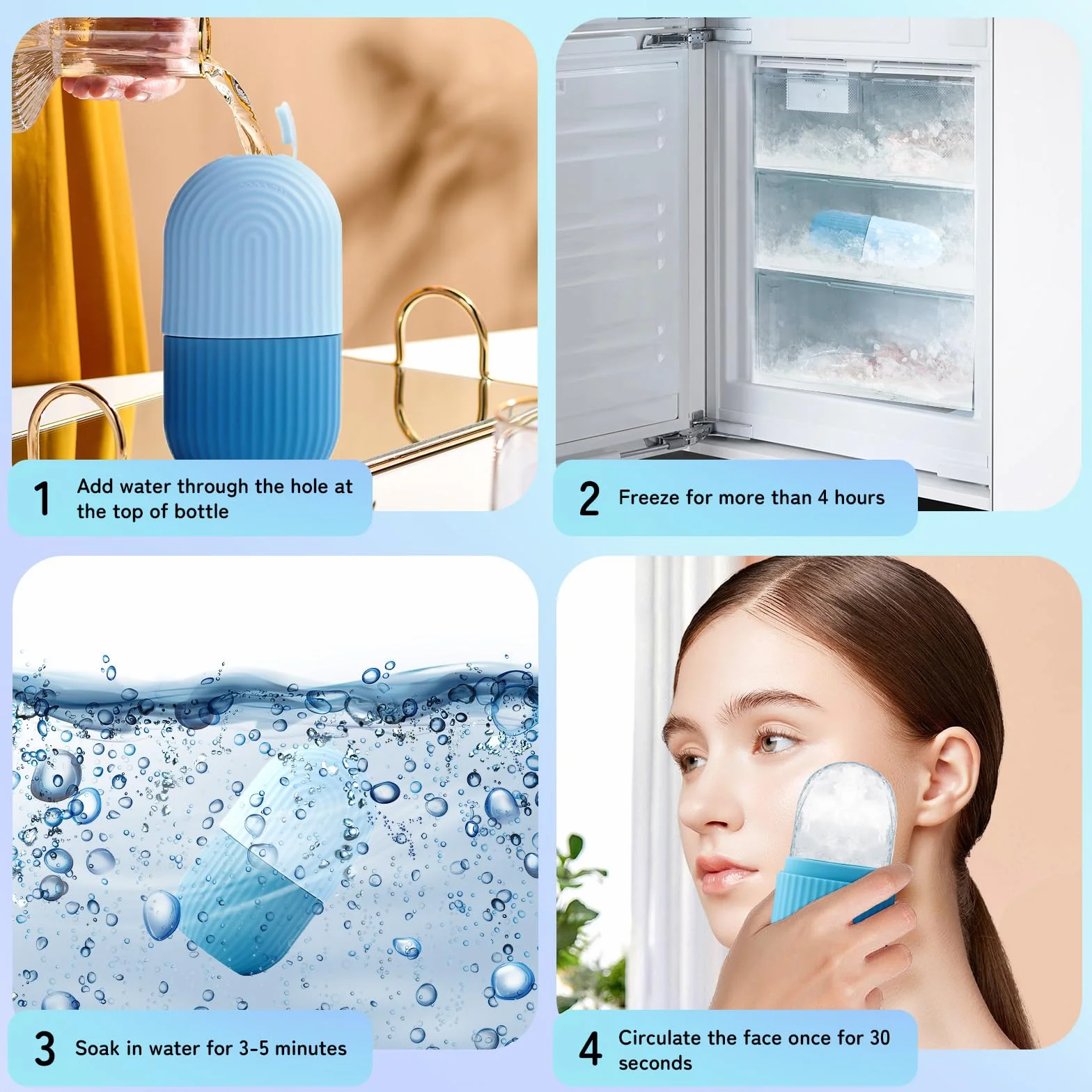 AiQInu Rullo di Ghiaccio Facciale,Ice Roller,riutilizzabile Eye Ice Massage Bellezza del viso Cura della pelle Impacco di ghiaccio Restringe i pori,antirughe,riduce il gonfiore,migliora l'elasticità