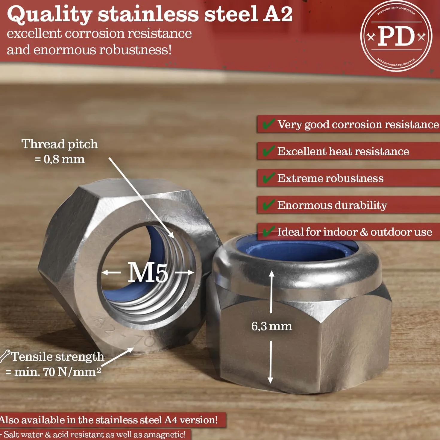 Dadi Autobloccanti M5 Acciaio Inox A2 V2A DIN 982 ISO 7040 25 Pezzi