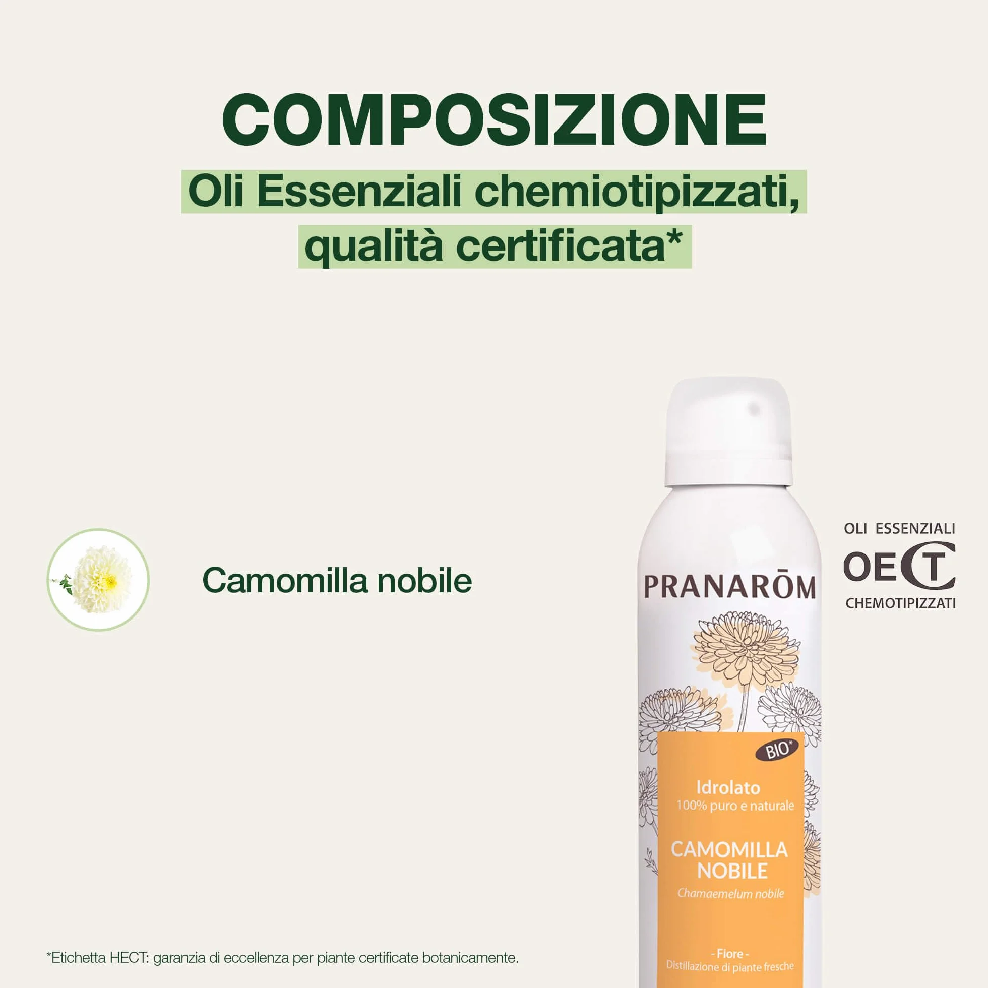 Pranarôm - Idrolato Camomilla Nobile Bio 150 ml, Lenisce Occhi Gonfi e Stanchi, Decongestiona, Ideale per Pelle Sensibile e Capelli Chiari, 100% Puro e Biologico, Senza Alcool e Conservanti