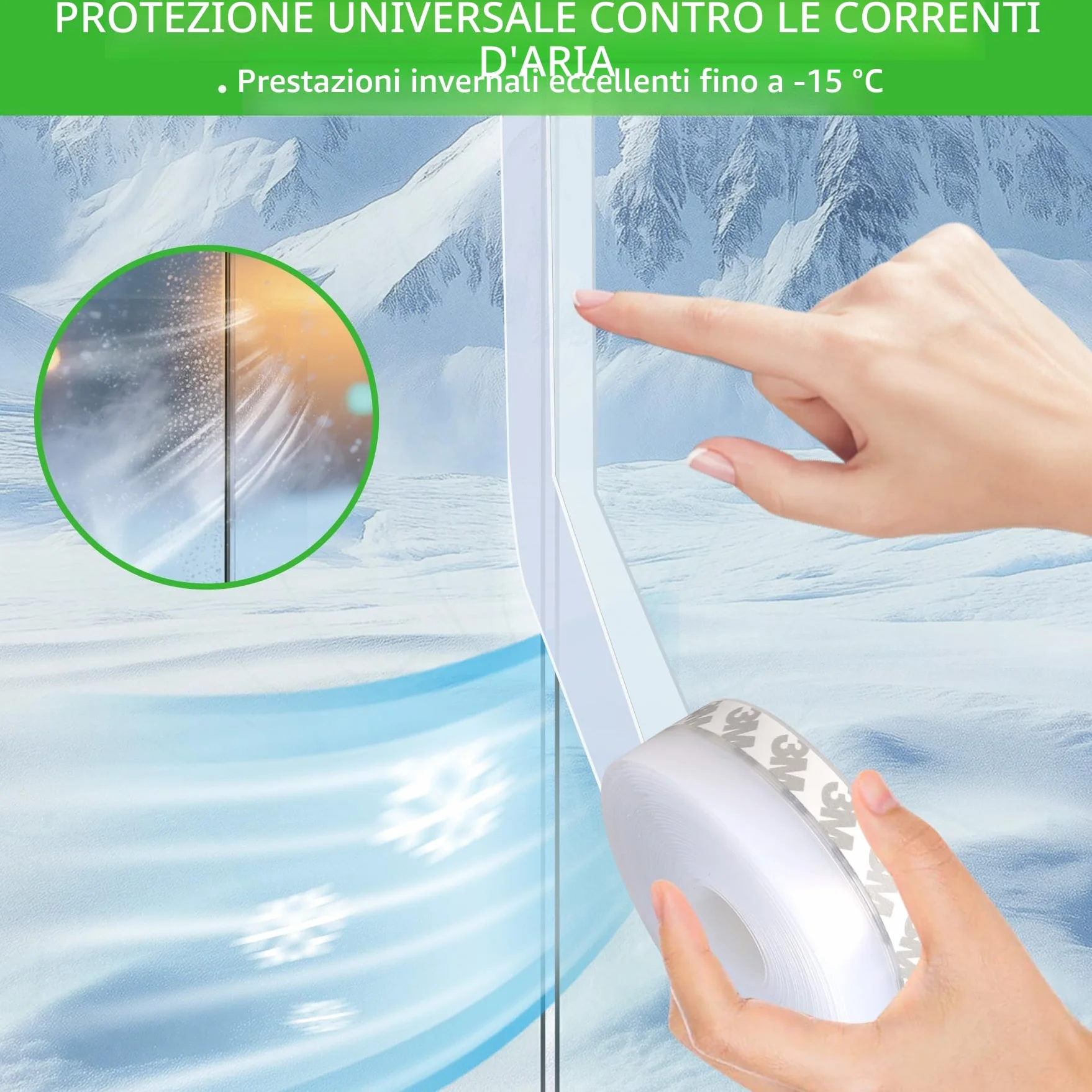 Guarnizione porta finestre in silicone trasparente adesiva 35mm per fessure fino a 20mm