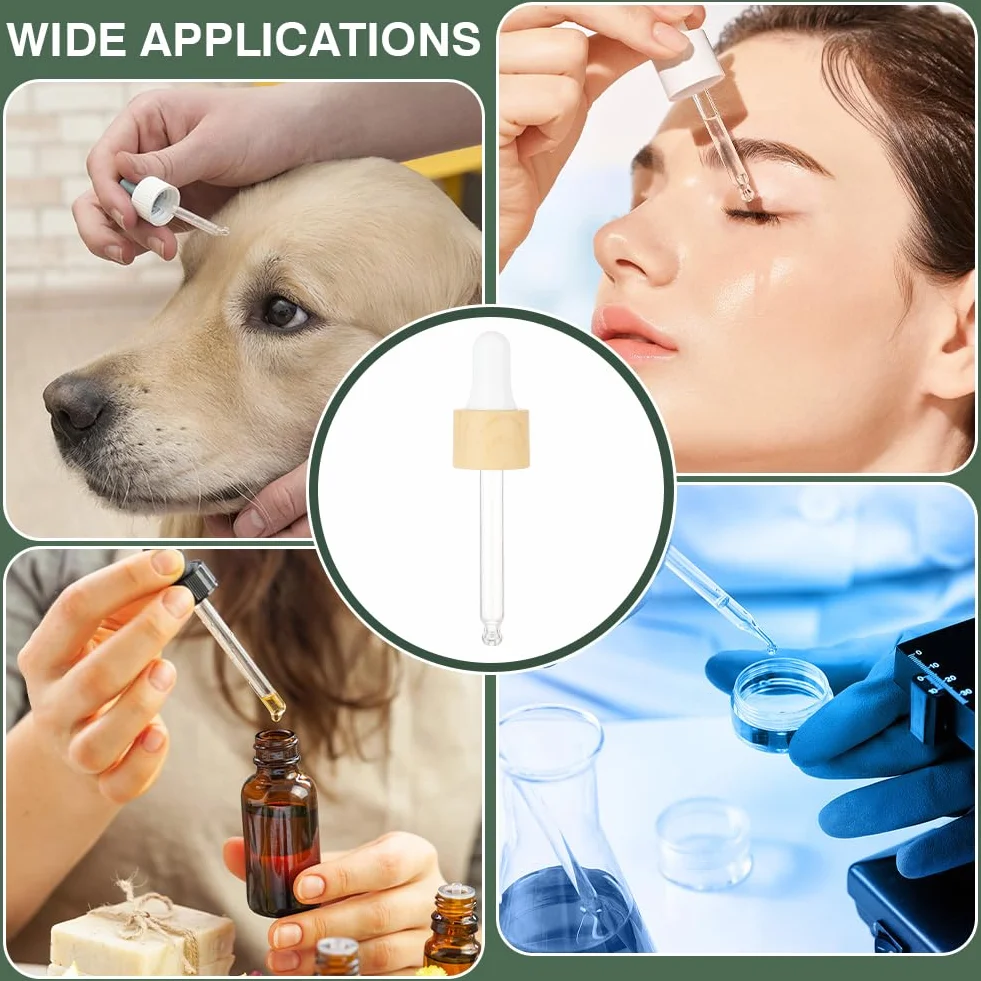 BENECREAT 10 set Contagocce In Vetro, Contagocce per Olio con Coperchio Rotante A Pressione Da 20 ml, Pipetta Contagocce In Vetro con Venature In Finto Legno per Flaconi di Olio Essenziale