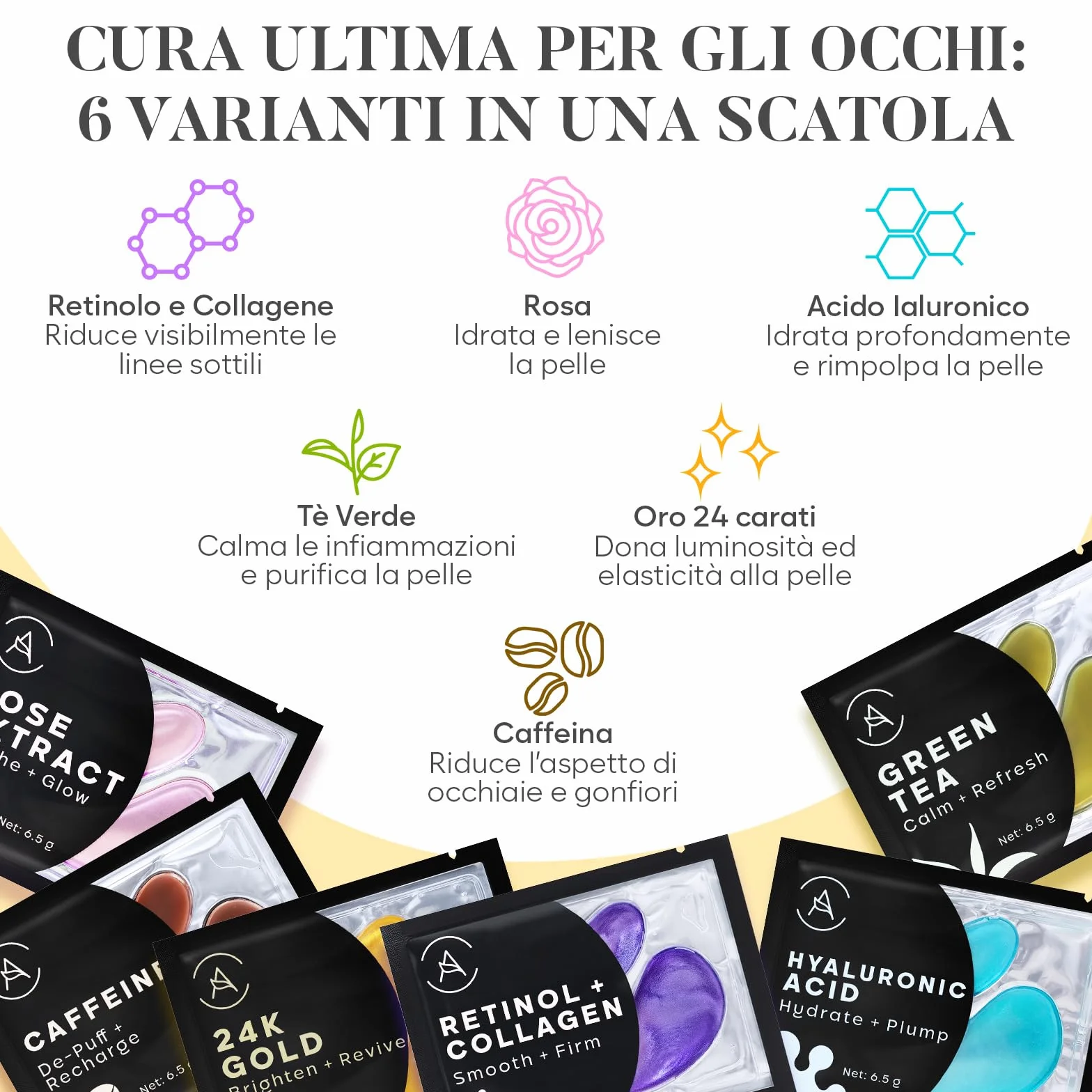 AURAE Patch Occhi (30 paia, mix varietà) – Patch Occhiaie e Borse con Niacinamide + Acido Ialuronico, Effetto Rinfrescante, Idratazione Intensa, Ideali Mattina/Notte