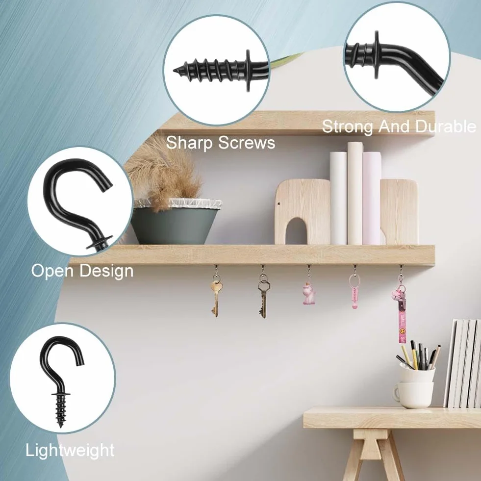 Ganci a Vite 70 Pezzi, Ganci da Soffitto in Metallo, Occhio Bulloni con Filettatura 1/2 Inch, Nero per Casa Ufficio Esterni