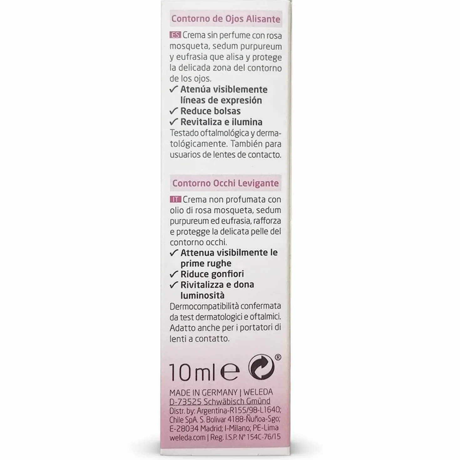 Weleda Contorno Occhi Levigante Rosa mosqueta, crema non profumata con olio di rosa mosqueta, attenua visibilmente le prime rughe, rinfresca e riducei gonfori (1X10 ml)