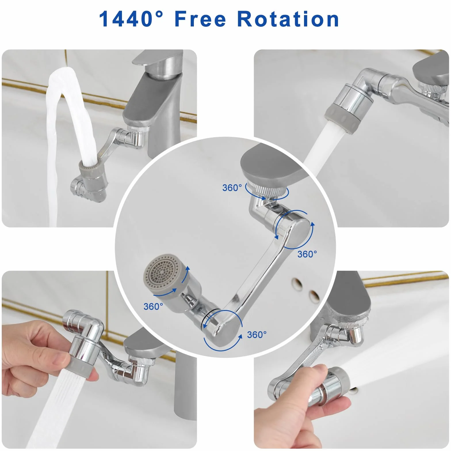 Duotap Rubinetto Allungabile con Rotazione 360° Prolunga Bagno Cucina Girevole 1080 Snodo per Lavandino Adattatore Universale 2 Pezzi