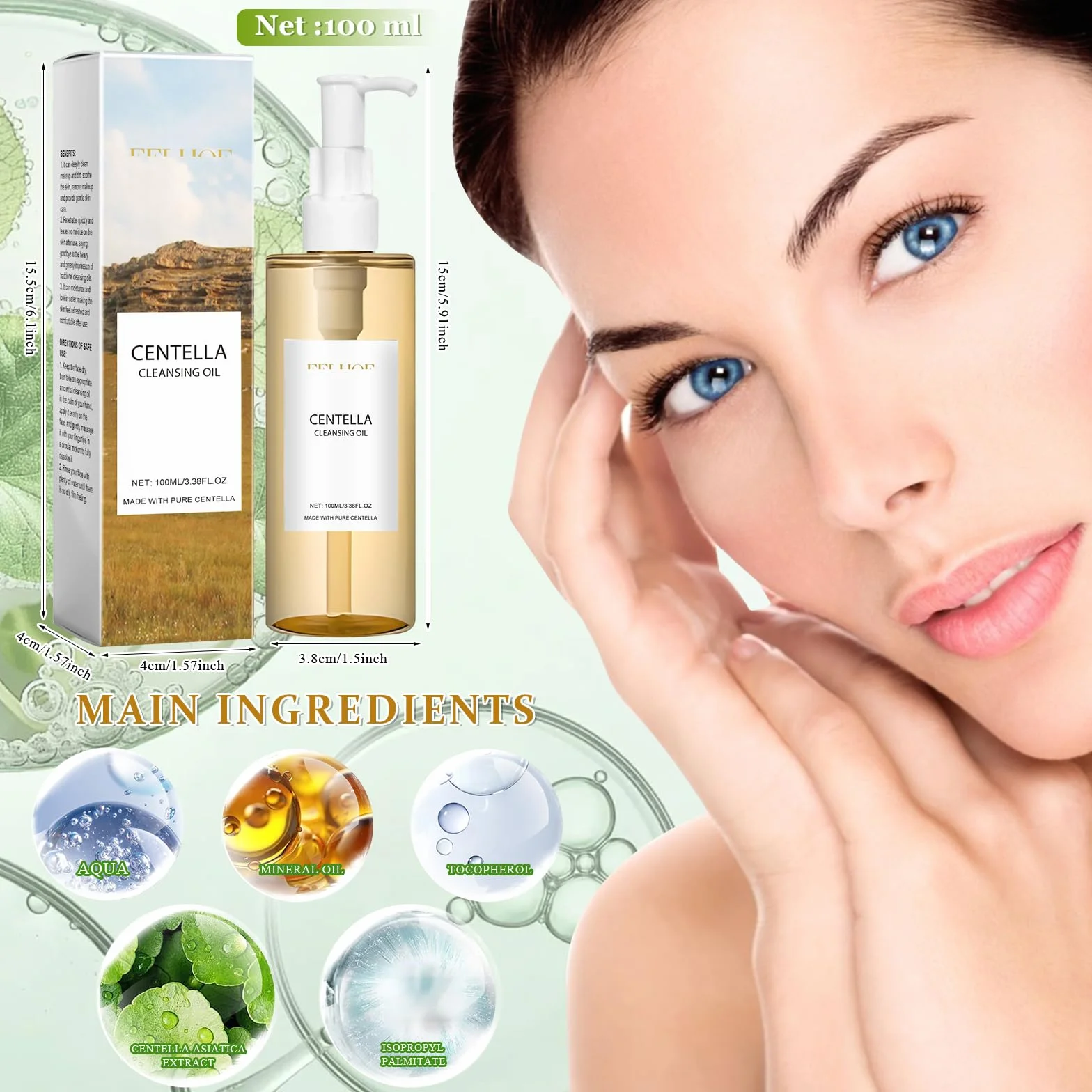 2 Pezzi Centella Kit, Centella Cleansing Oil + Centella Stick Mask, Cleansing Oil, Olio Detergente Viso, Deterge Delicatamente in Profondità e Restringe i Pori