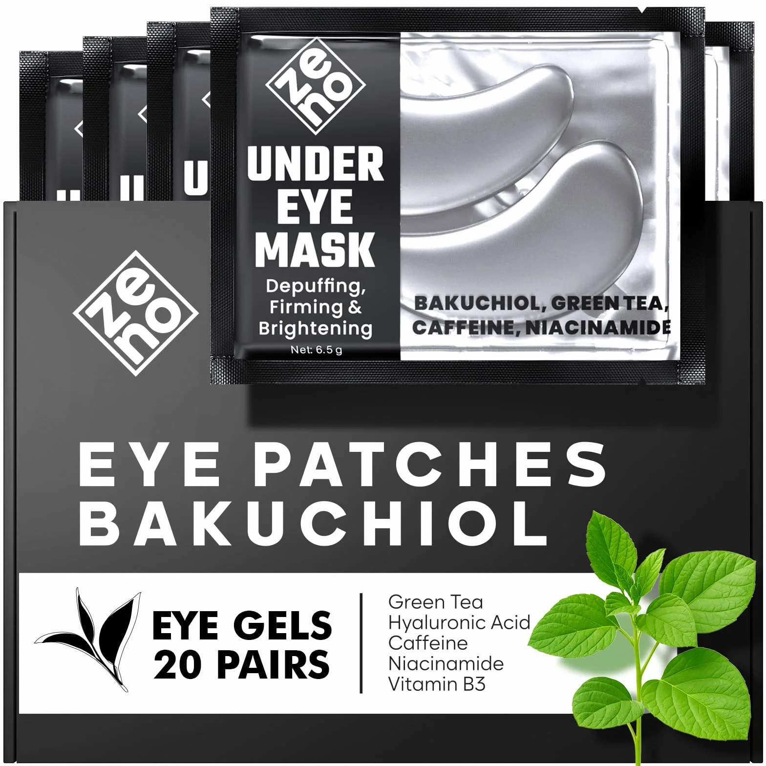 Patch Occhi al Bakuchiol (20 paia), Maschera Occhi con Caffeina, Niacinamide e Acido Ialuronico, Patch Occhiaie e Borse, Maschera Occhiaie, Eye Mask per Schiarente e l'idratazione